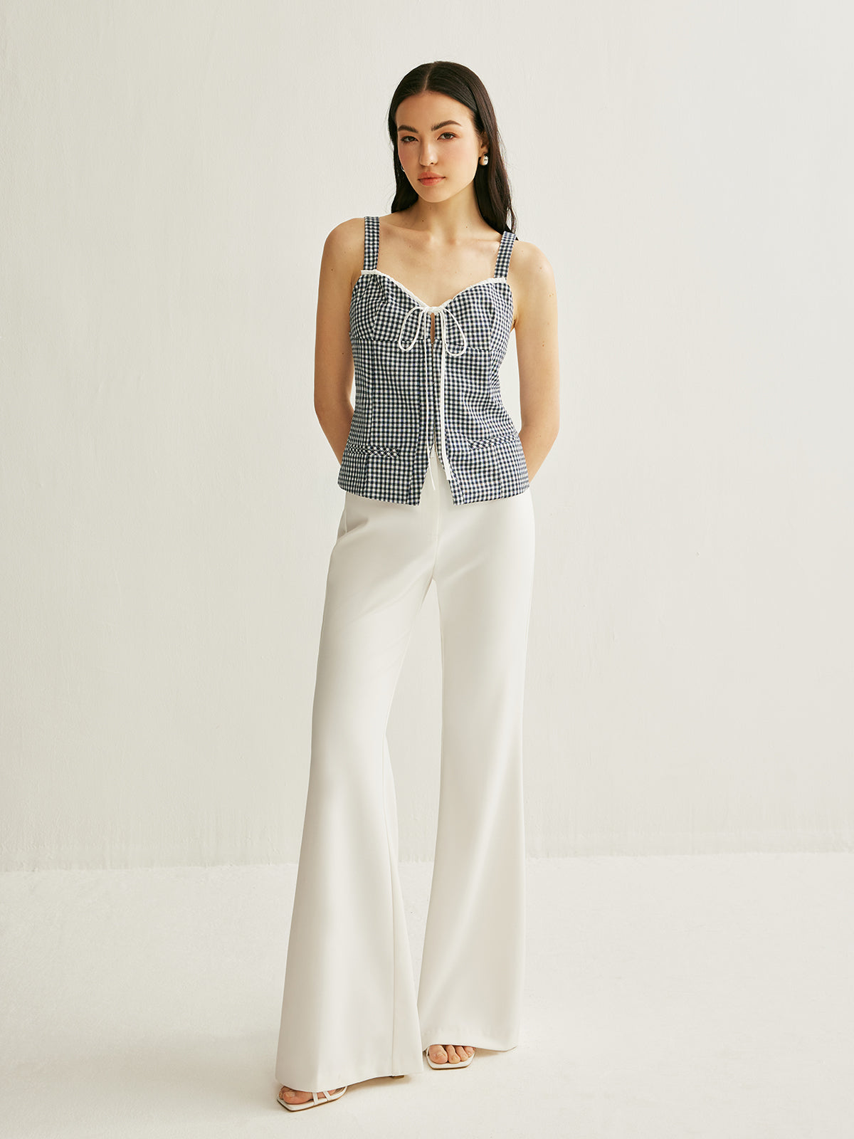 Plaid Tie-Front Sleeveless Top