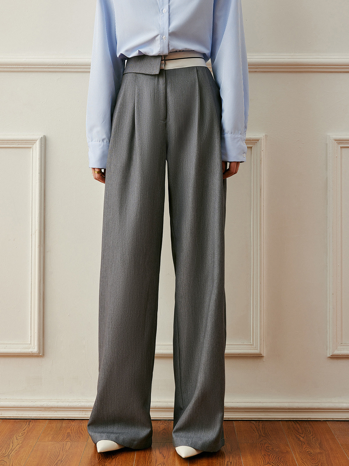Color Block High-Waist Plissee Hose