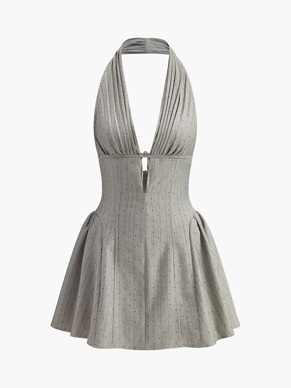 Robe plissée dos noué à encolure montante