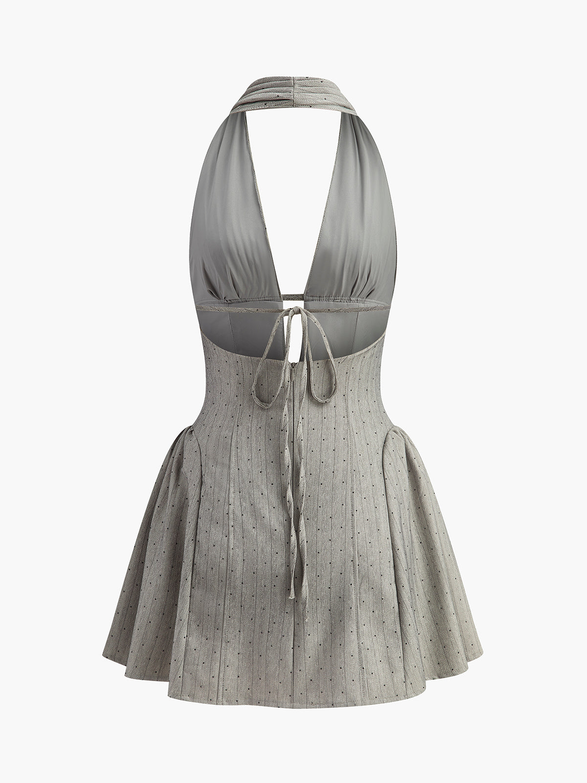 Robe plissée dos noué à encolure montante