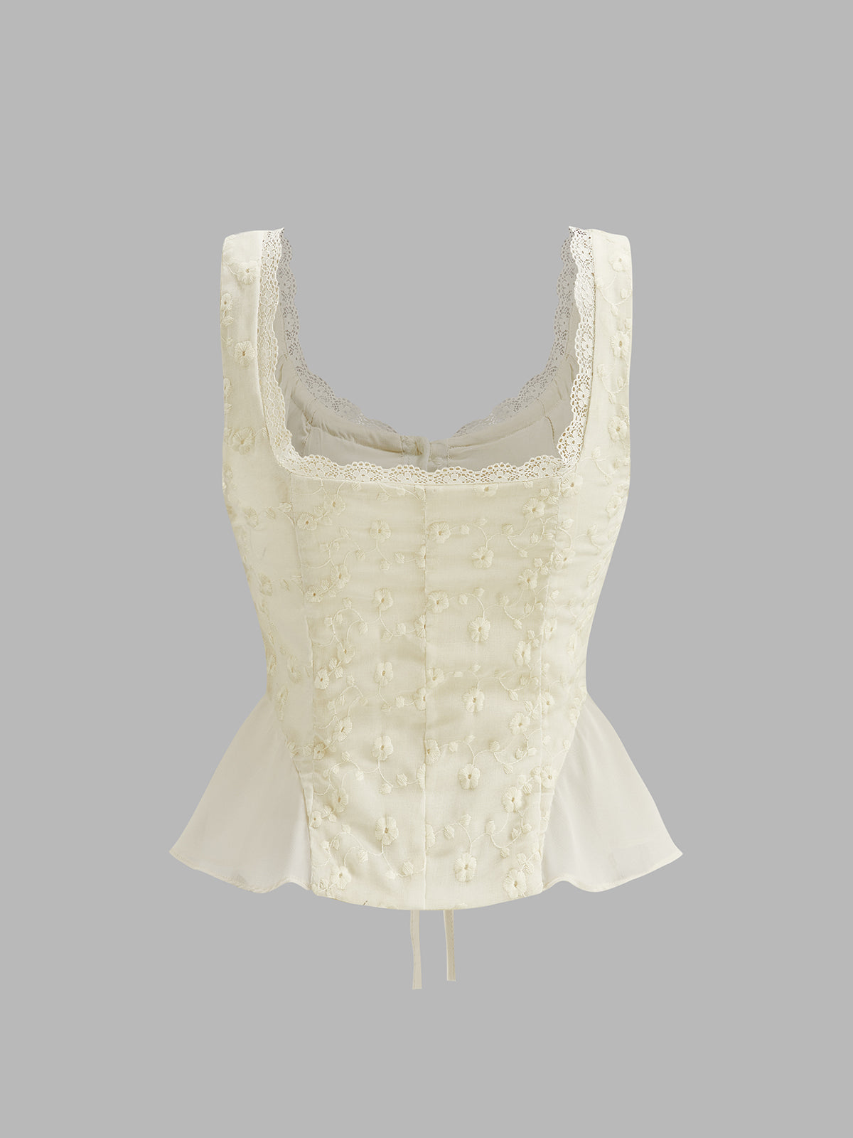 Lace Trim Ruched Floral Peplum Top