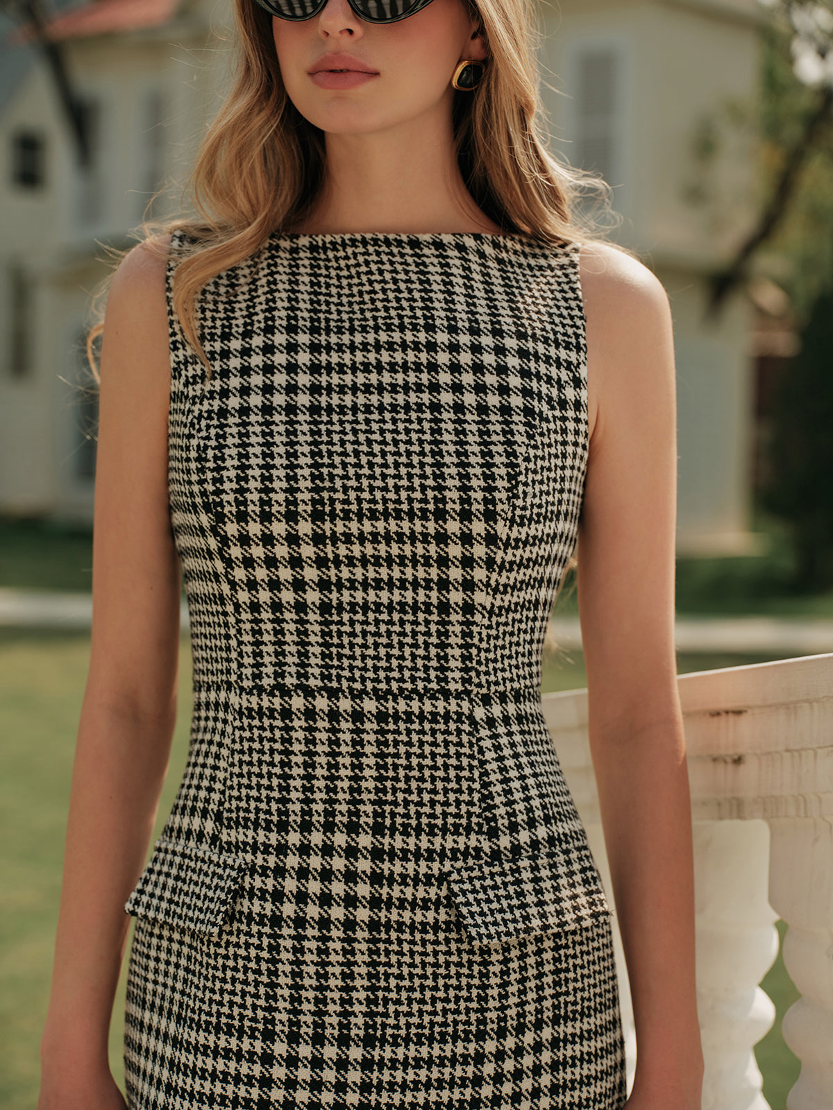 Robe en tweed pied-de-poule zippée
