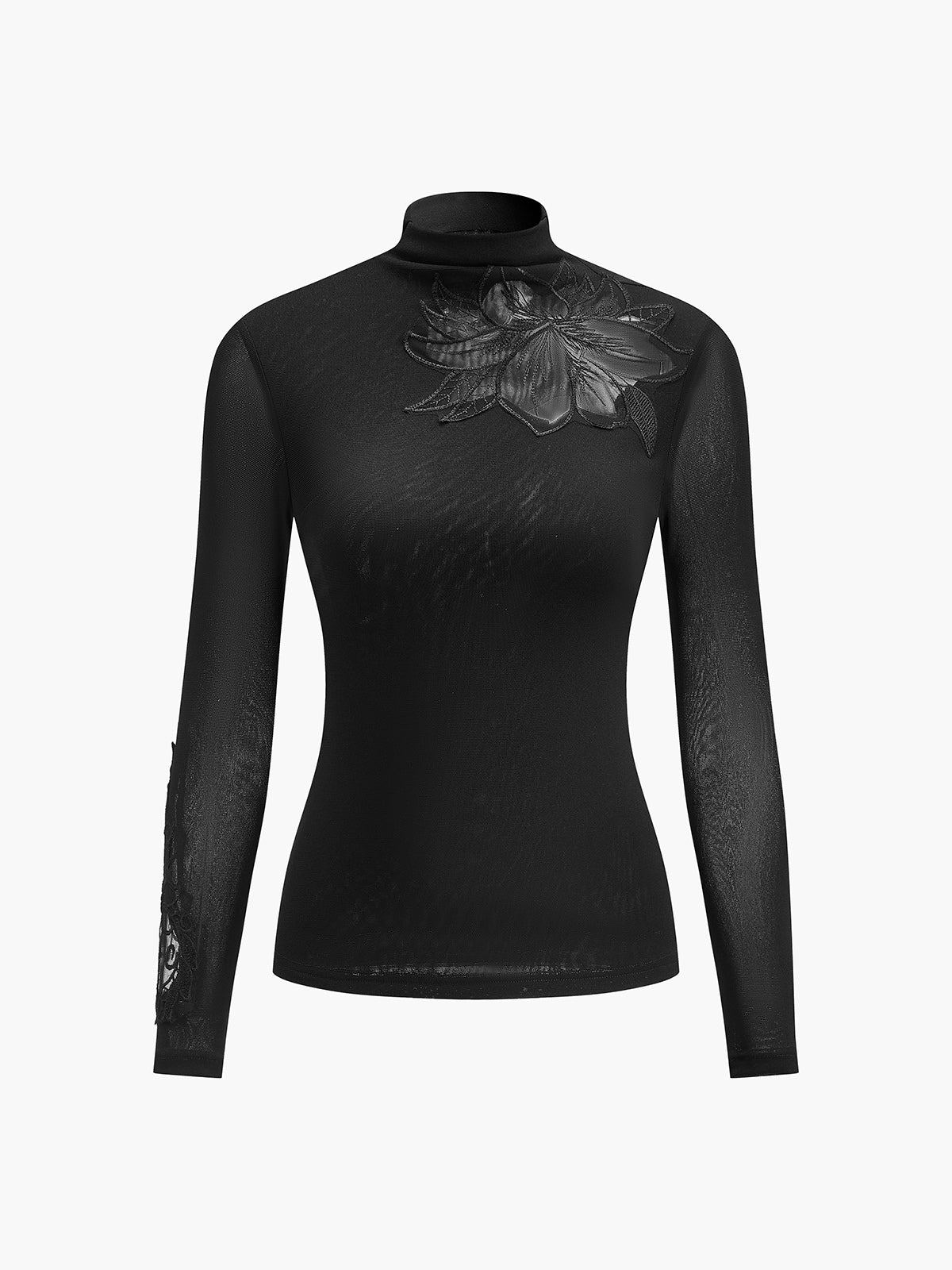 Halbtransparenter Mesh-Floral-Slim-Jersey-Top