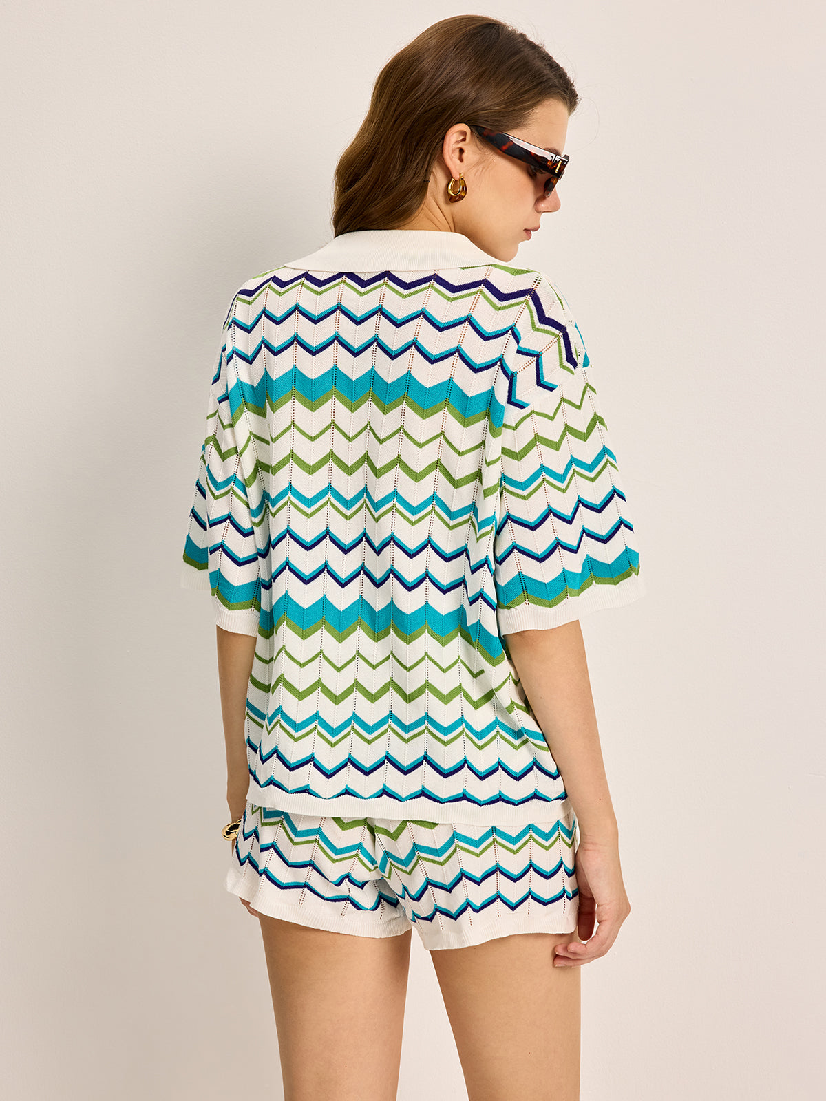 Ensemble de short en tricot à motif chevrons