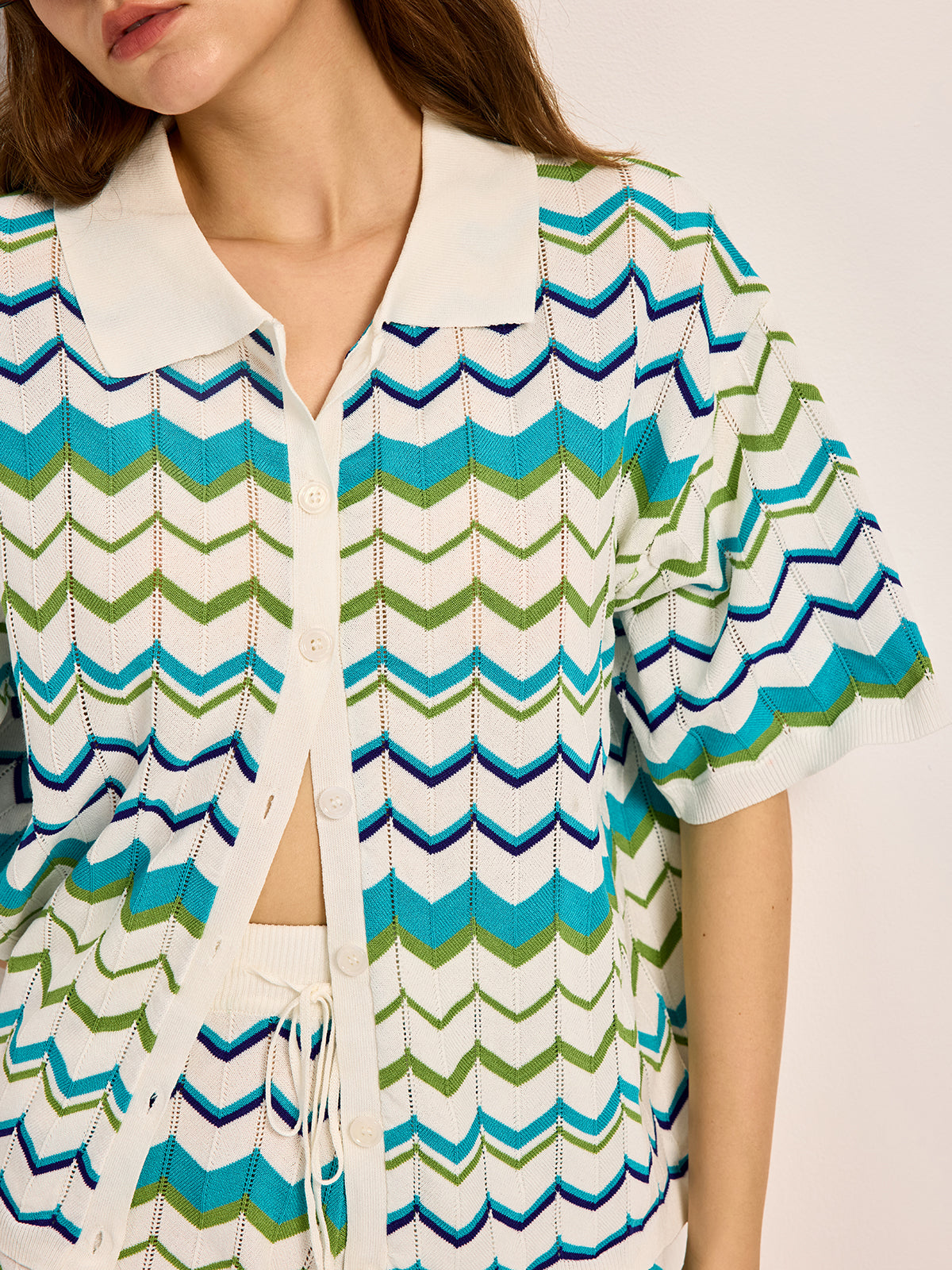 Ensemble de short en tricot à motif chevrons