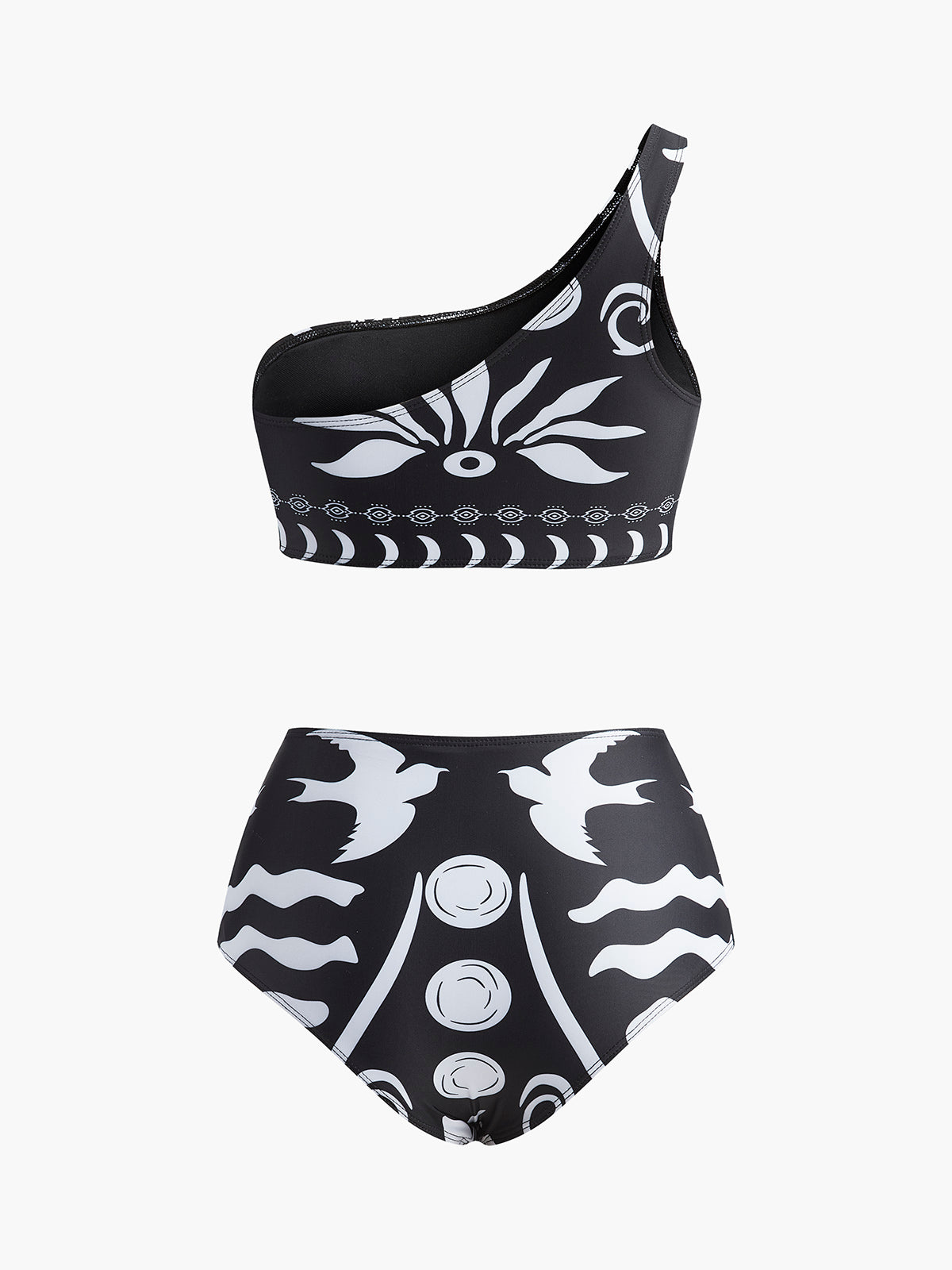 One-Shoulder Tribal Print Bikini Set