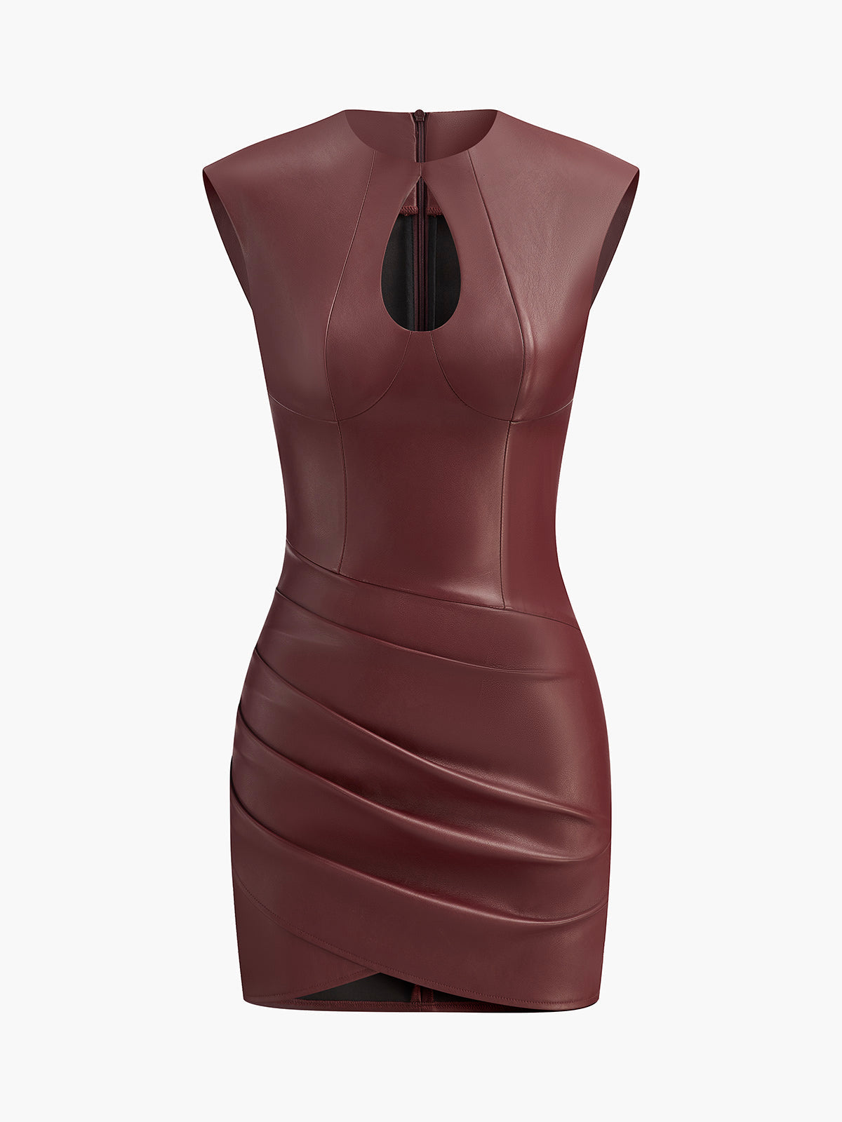 Kleid aus plissiertem PU-Leder mit Schlüssellochausschnitt