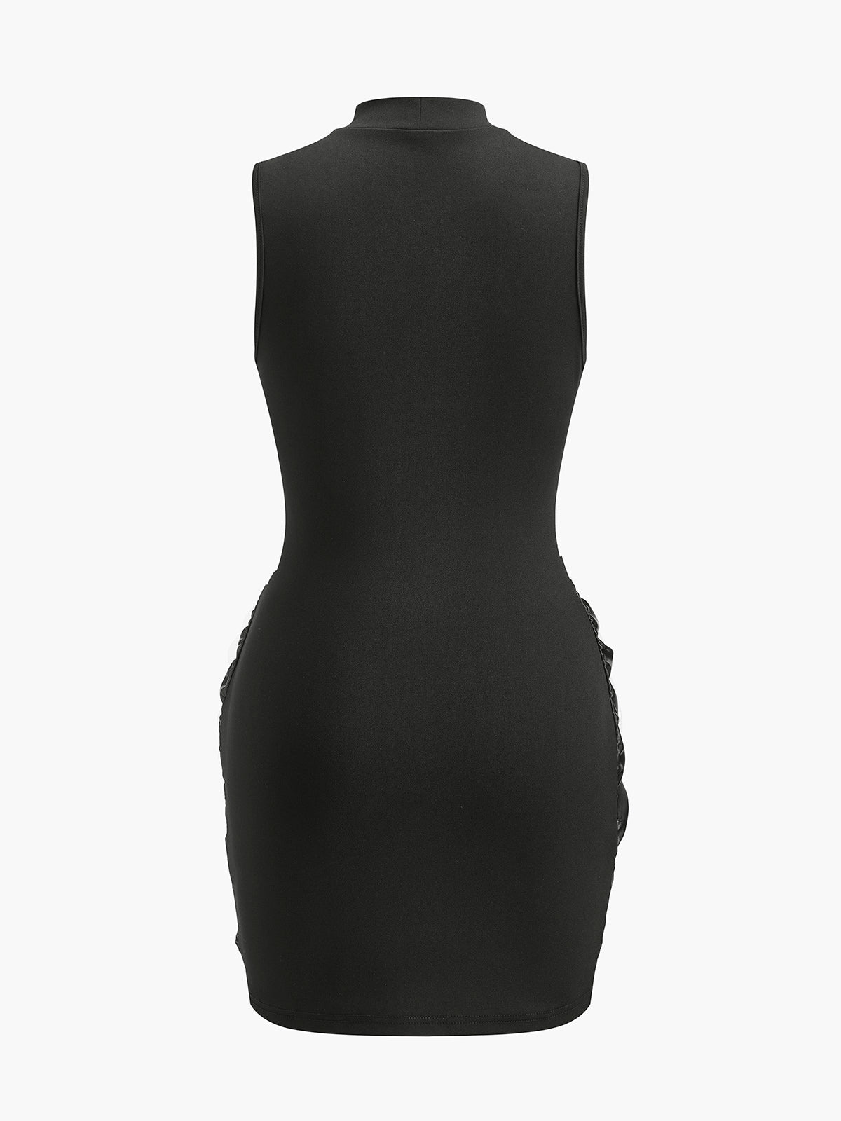 Kleid mit Stehkragen und gerafftem Einsatz aus Kunstleder