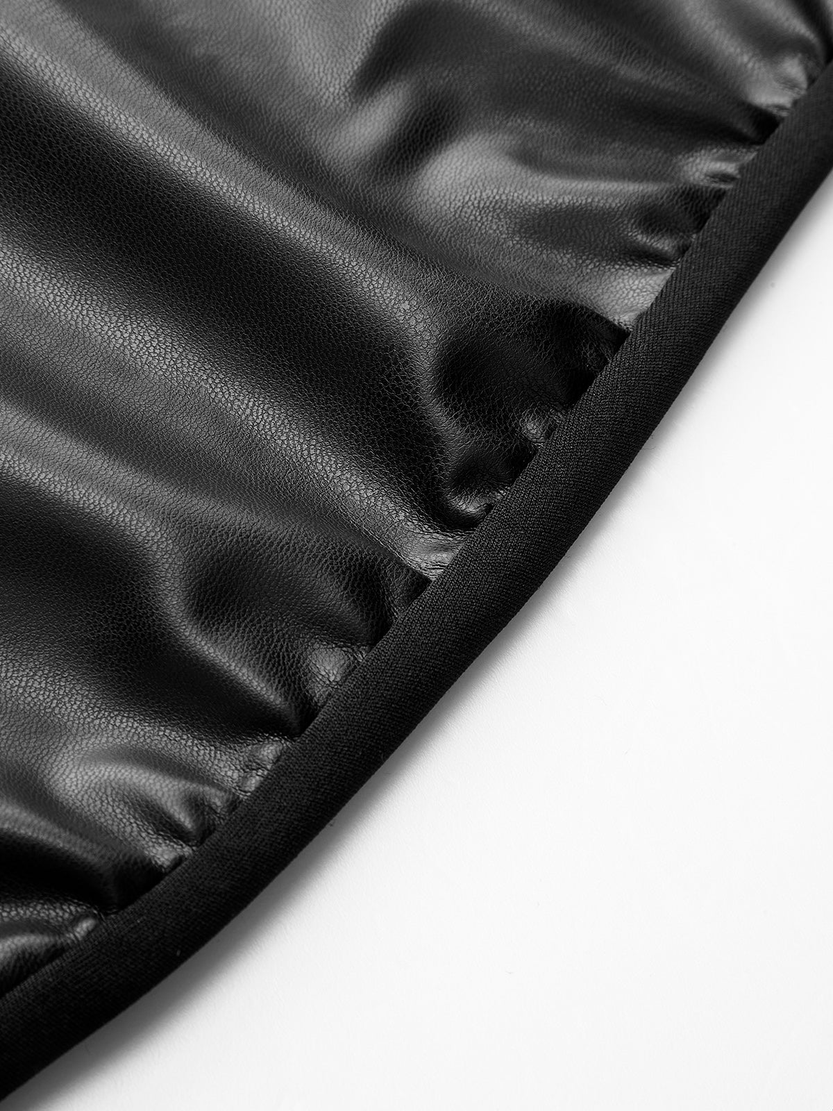Kleid mit Stehkragen und gerafftem Kunstleder-Einsatz
