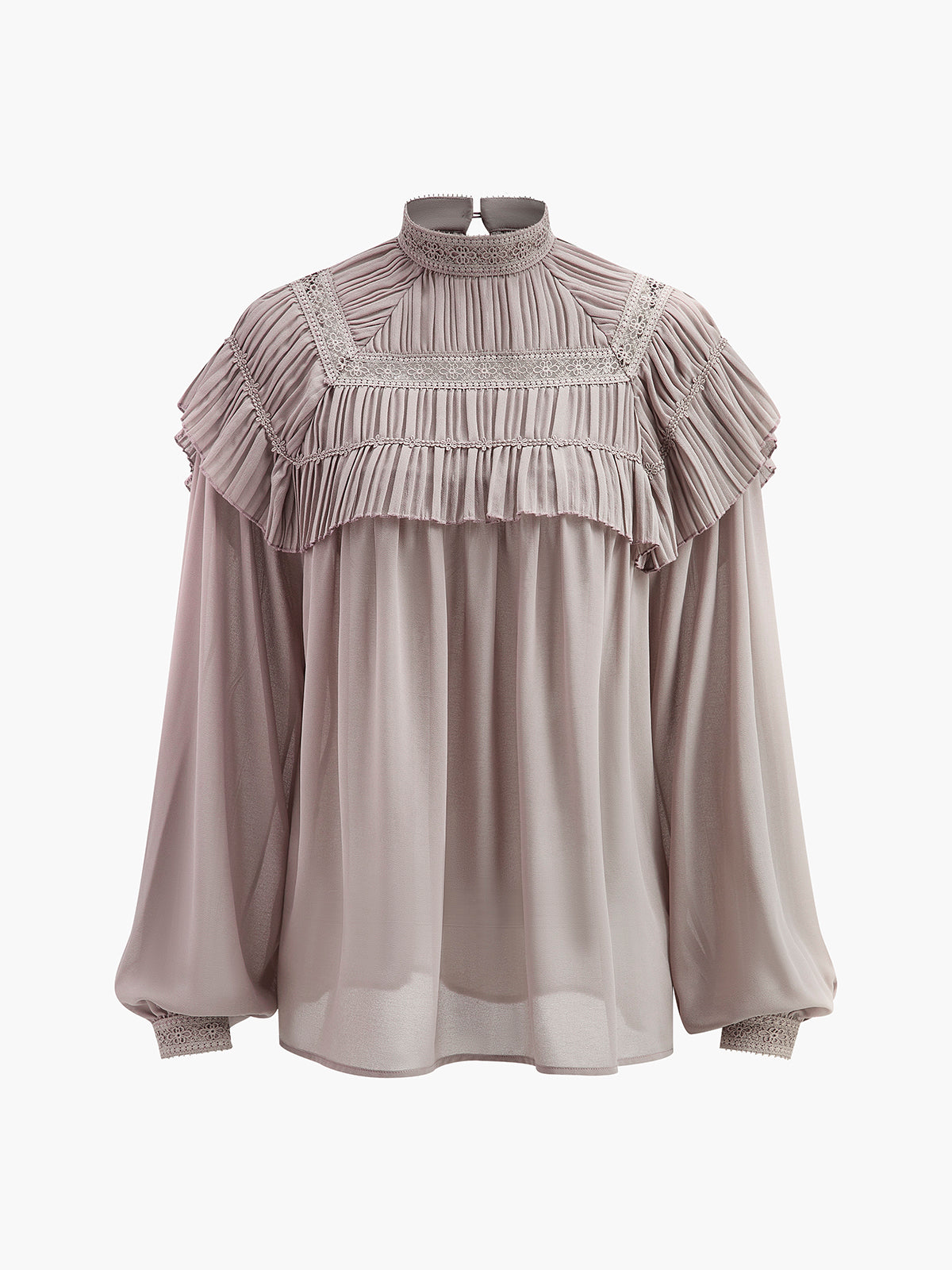 Halbtransparente Chiffonbluse mit Knopfleiste und Falten