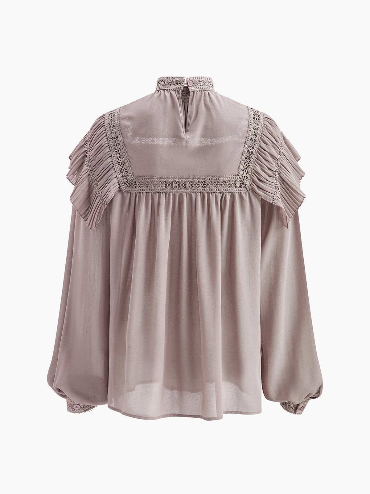 Semi-Sheer Button Pleated Chiffon Blouse