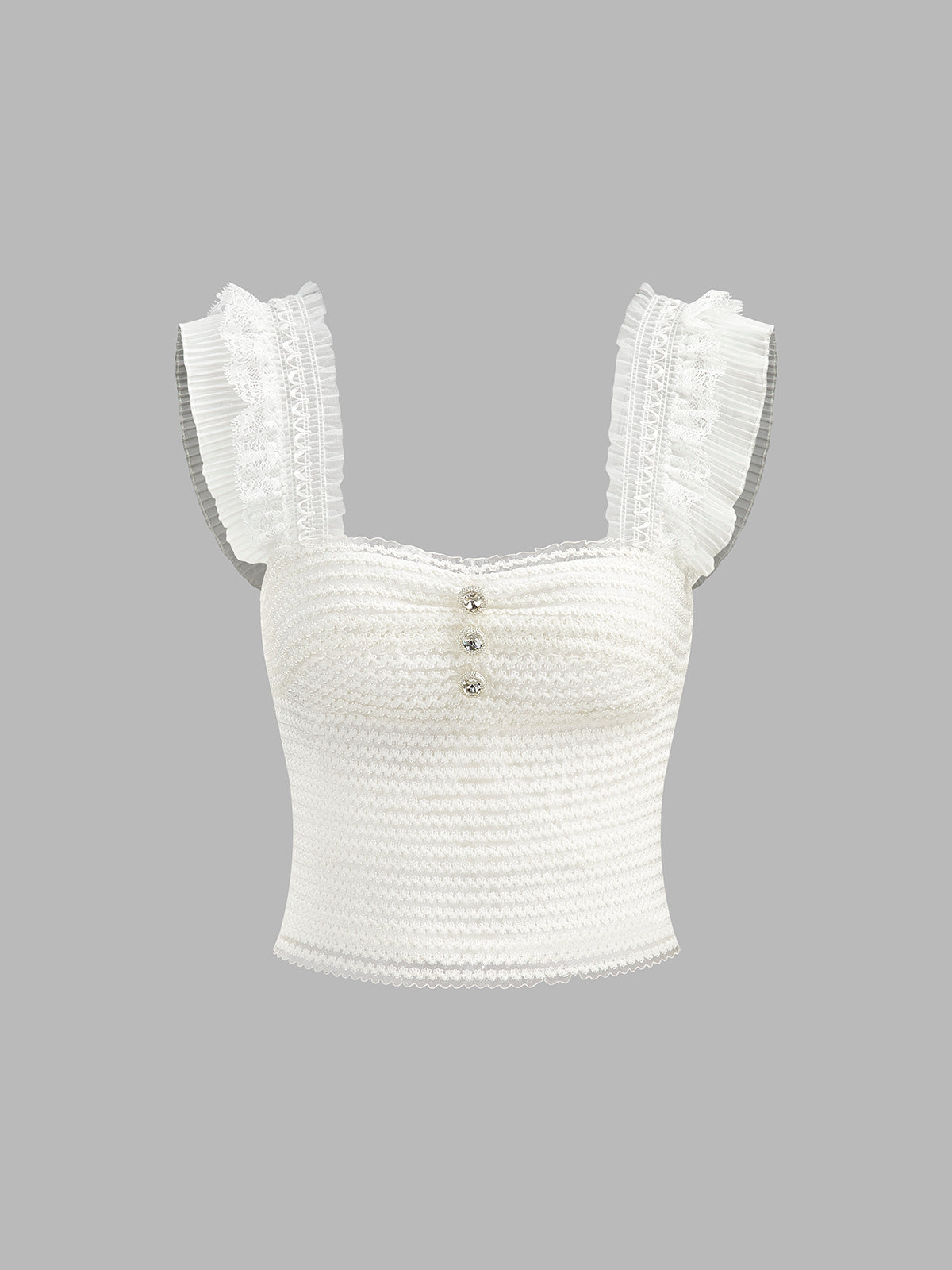 Haut à bretelles volantées et boutons smockés