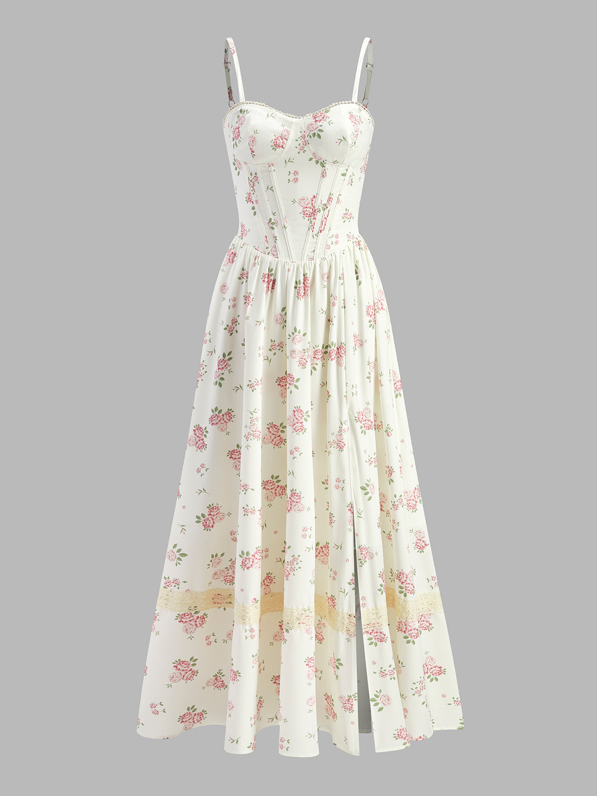 Herzausschnitt Spitzenbesatz Blumenkleid
