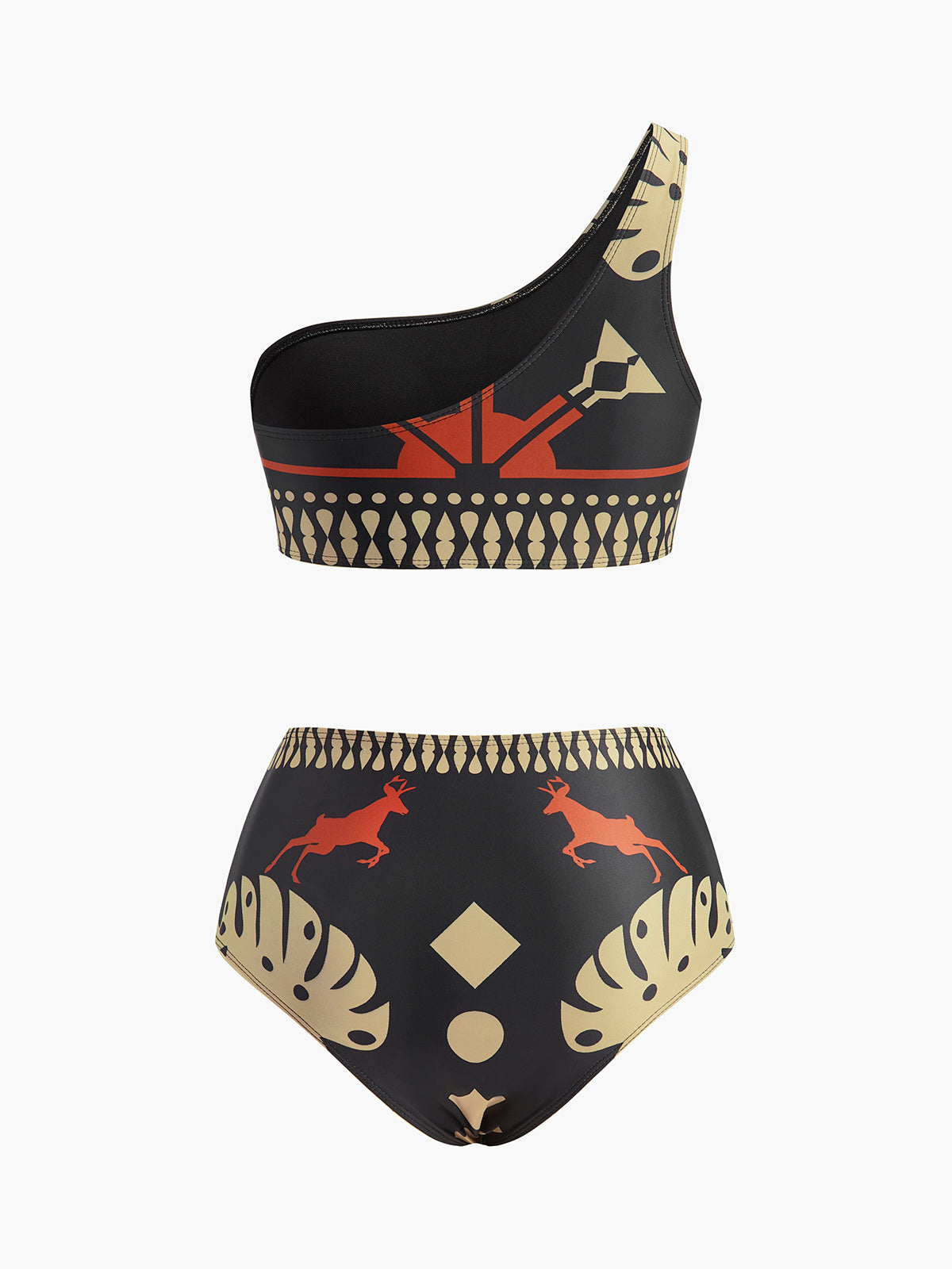 Bikini-Set mit Tribal-Print und One-Shoulder-Ausschnitt