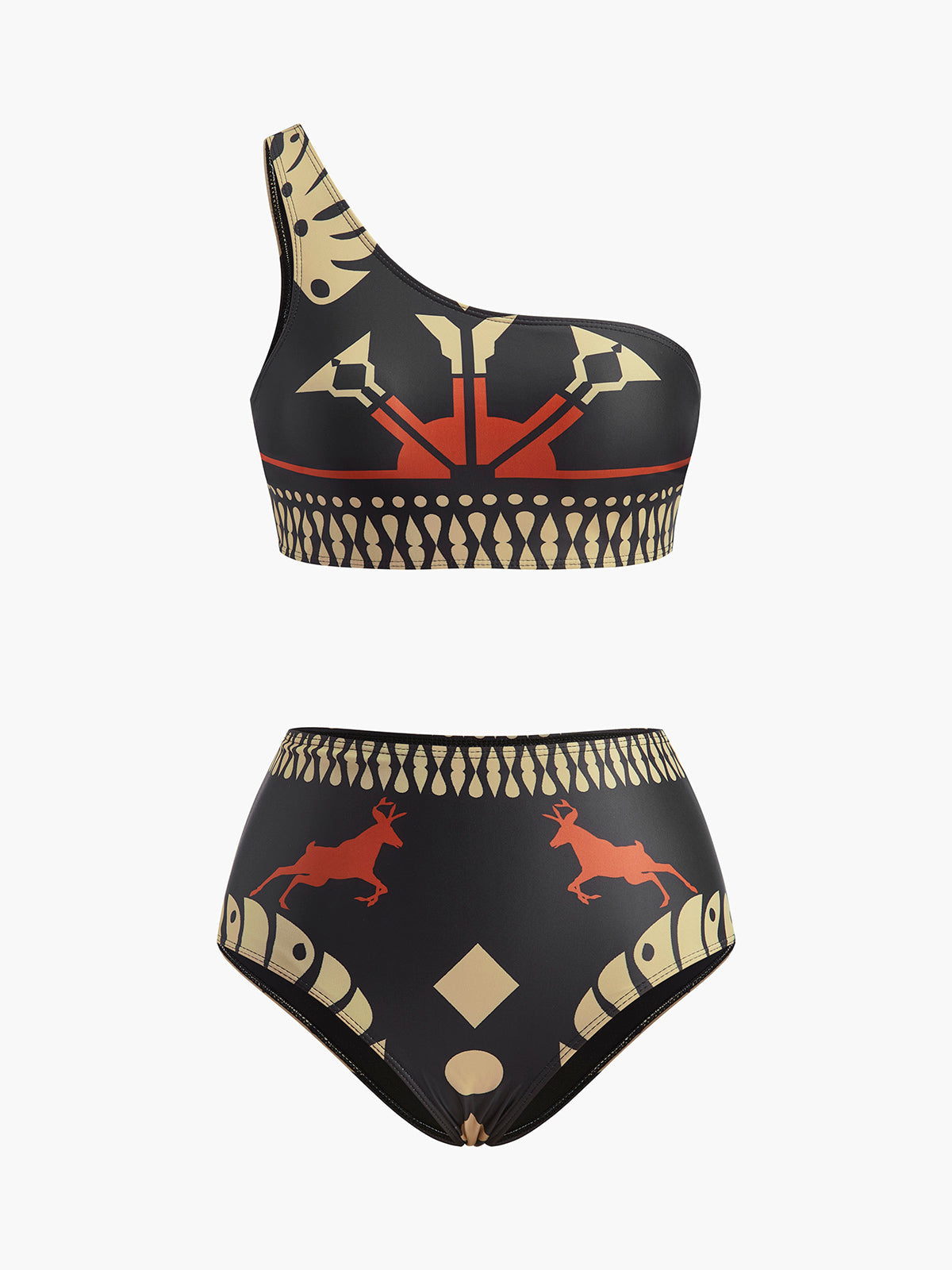 Bikini-Set mit Tribal-Print und One-Shoulder-Ausschnitt