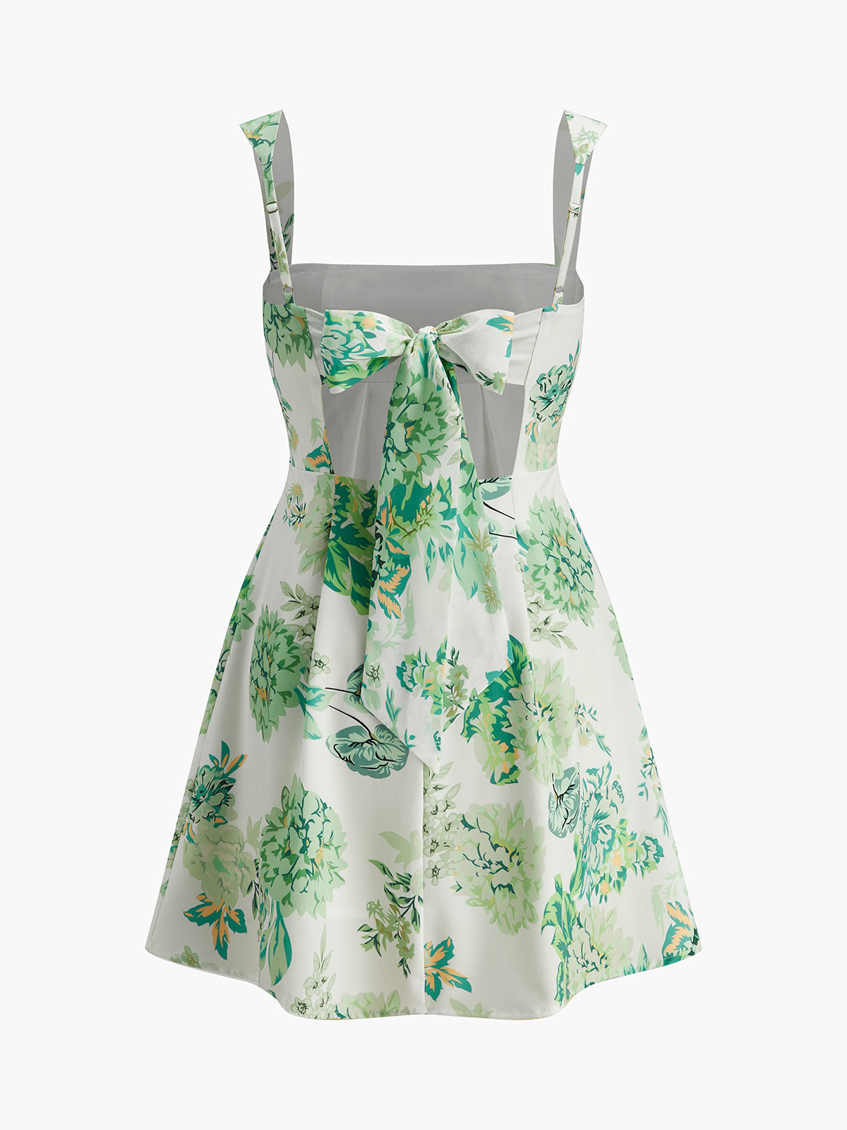 Robe florale dos nu avec nœud et encolure carrée