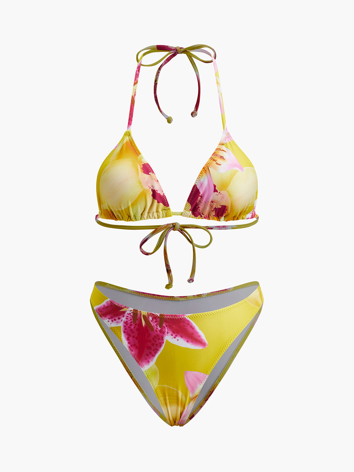 Jersey-Bikini-Set mit Blumenmuster und Bindekragen