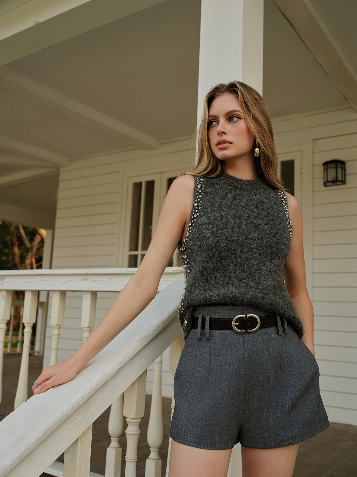 Gilet pull perlé en mélange de laine