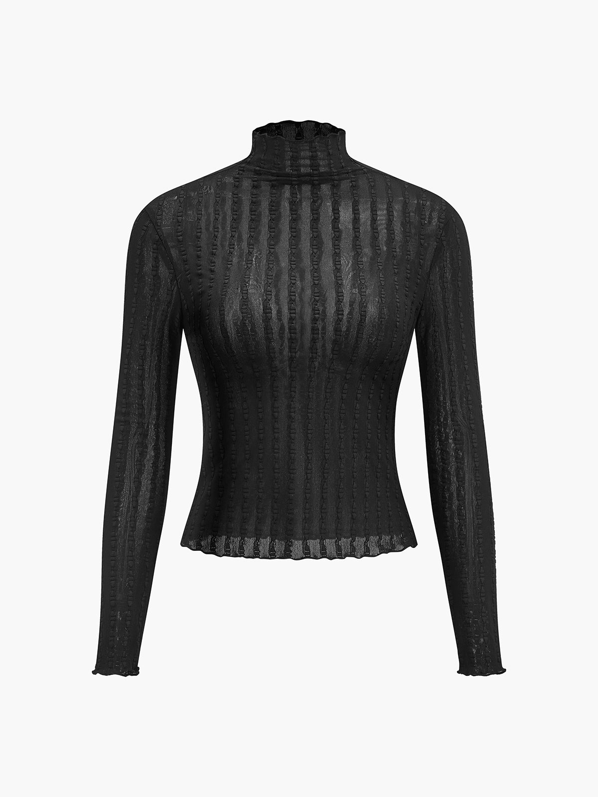 Halbtransparentes, schmal geschnittenes T-Shirt mit Stehkragen