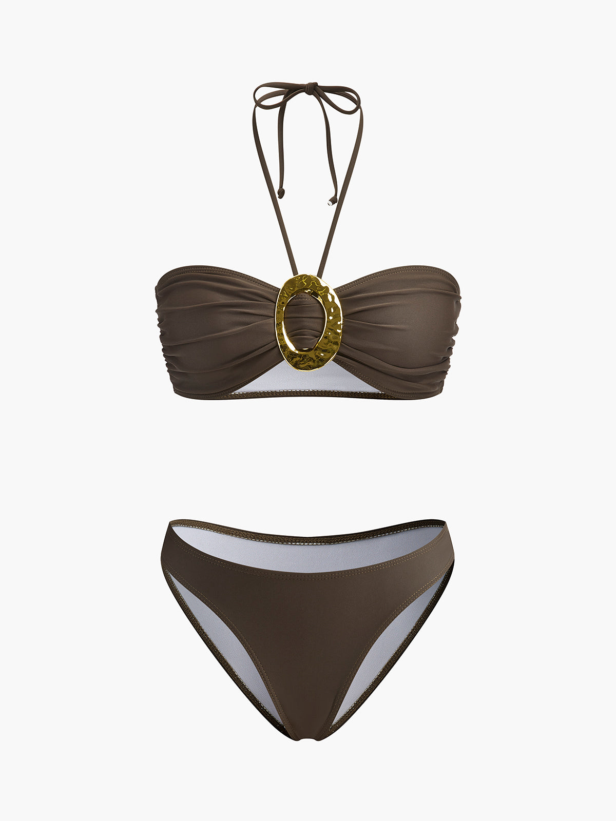 Bandeau-Bikini-Set mit ovalem Ringdetail und drapiertem Rock