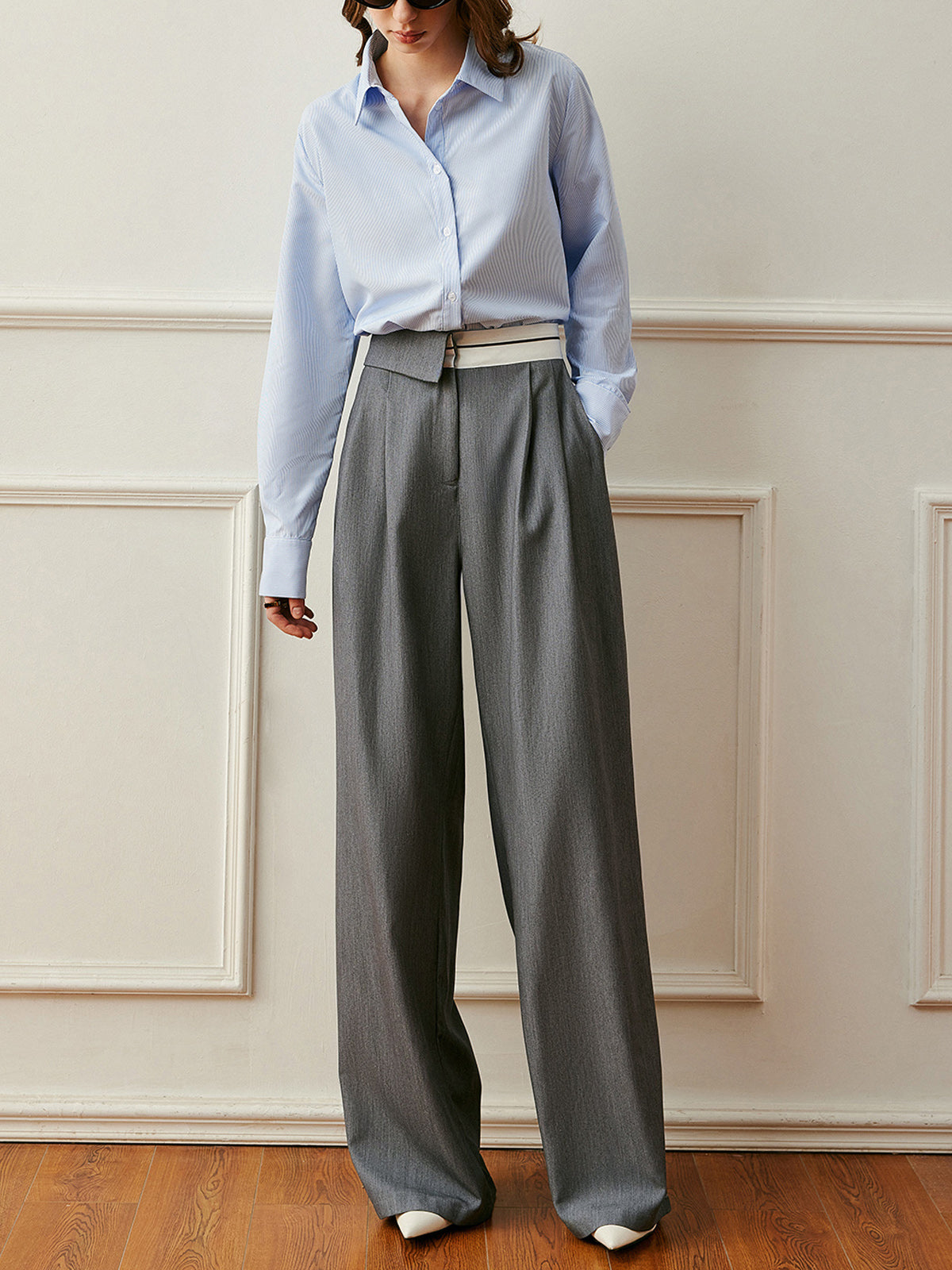 Color Block High-Waist Plissee Hose