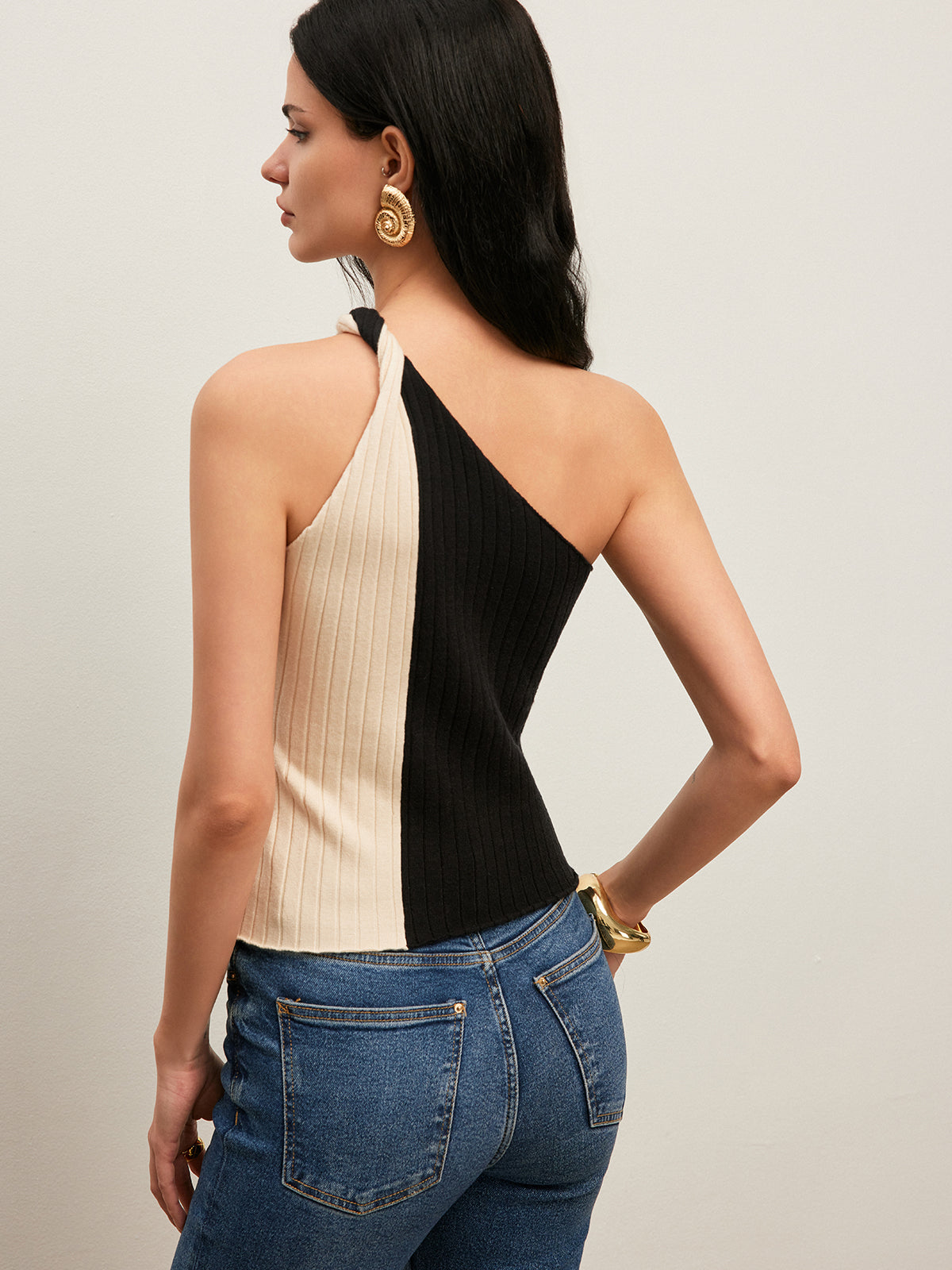 Farbblock-One-Shoulder-Top