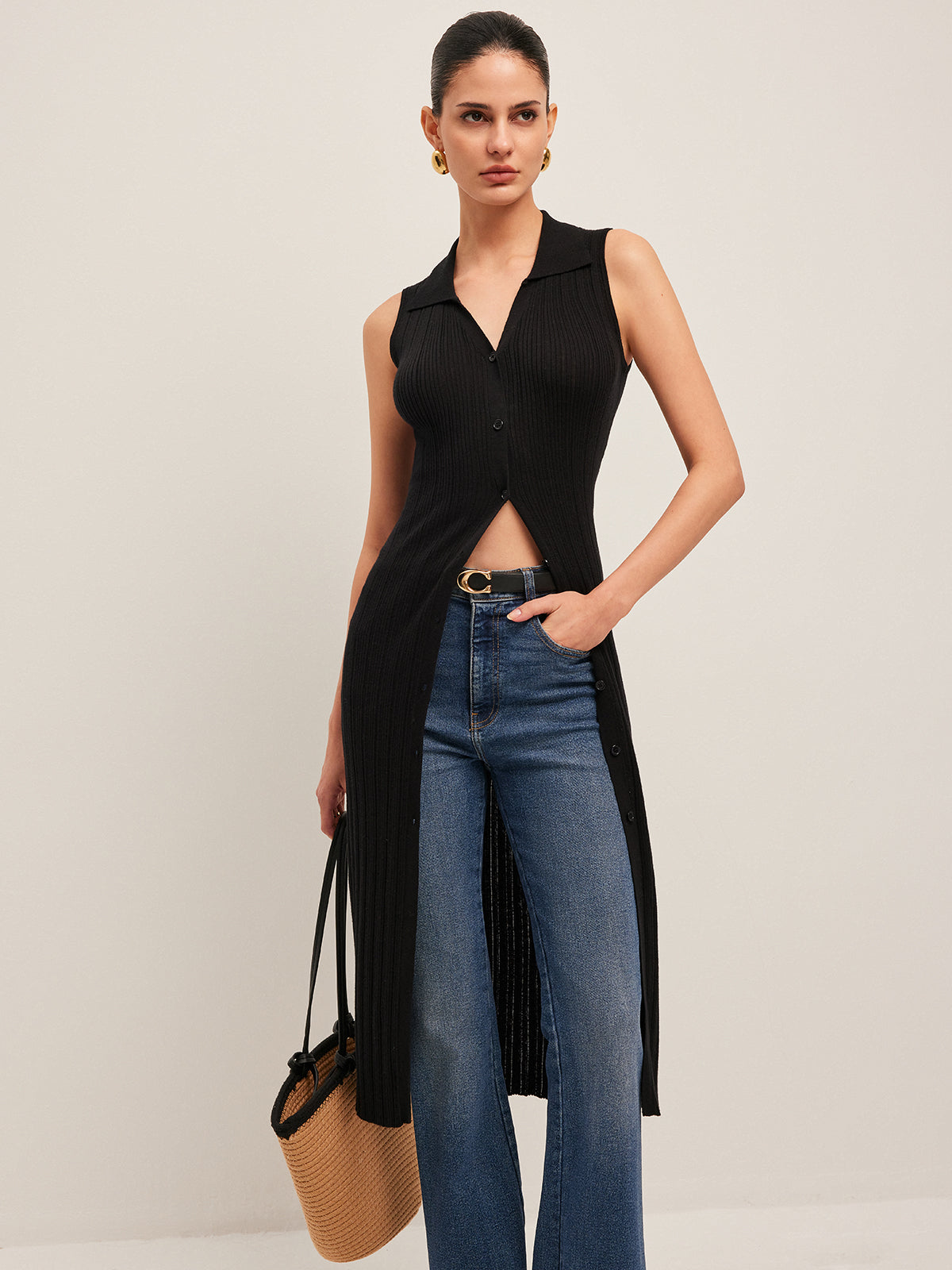 Robe en maille côtelée boutonnée