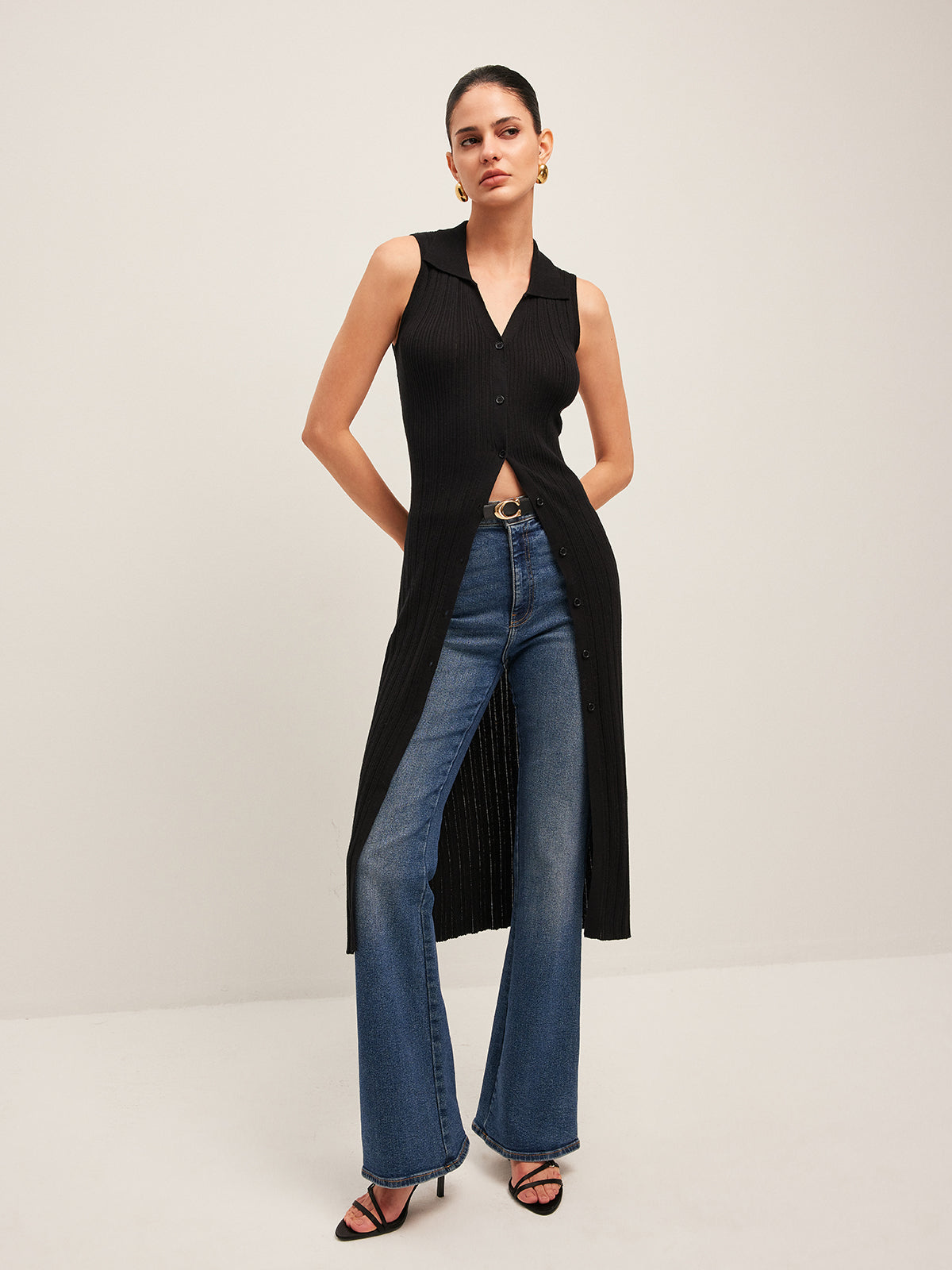 Robe en maille côtelée boutonnée