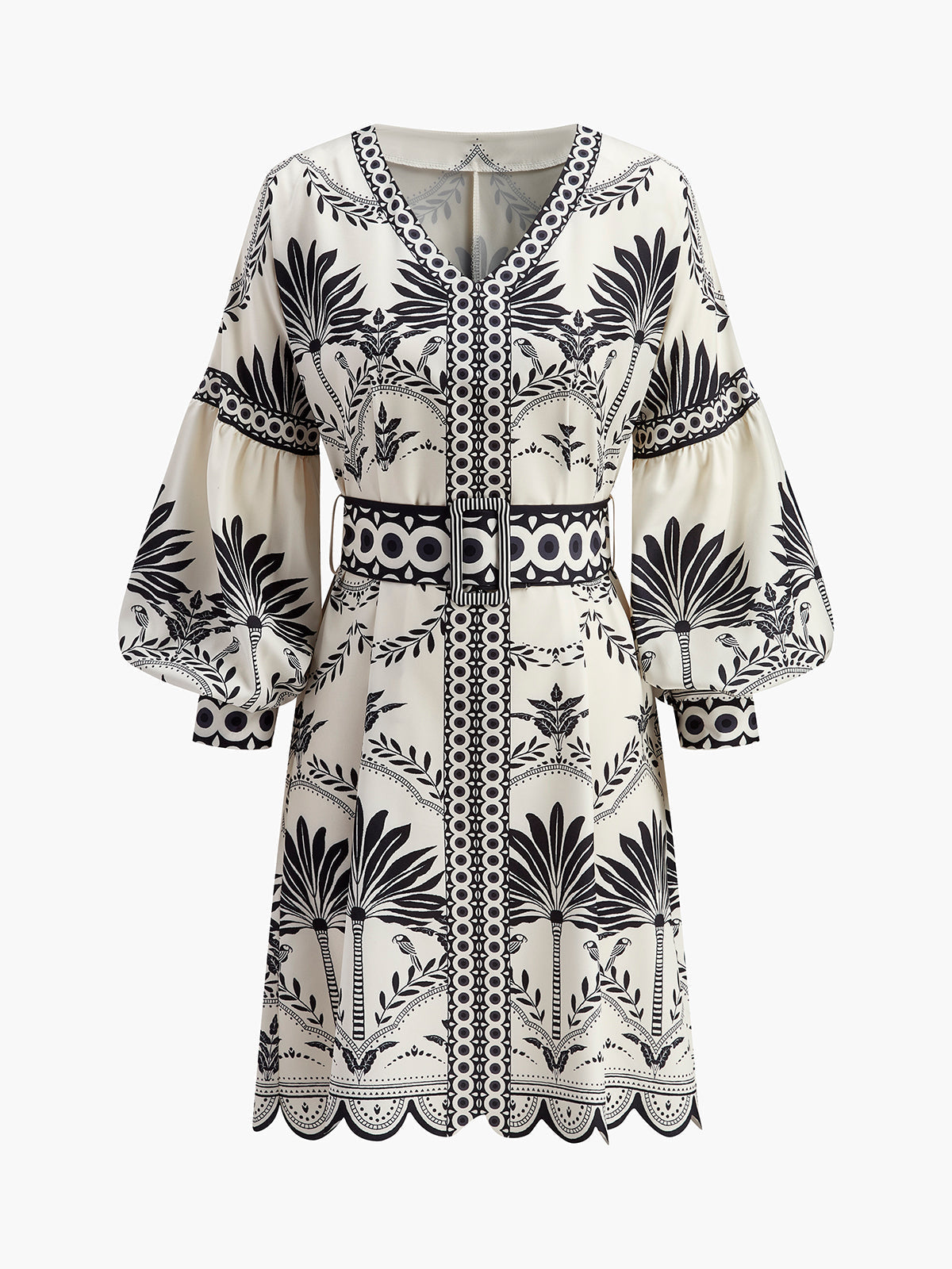 Robe ceinturée bohème à col en V