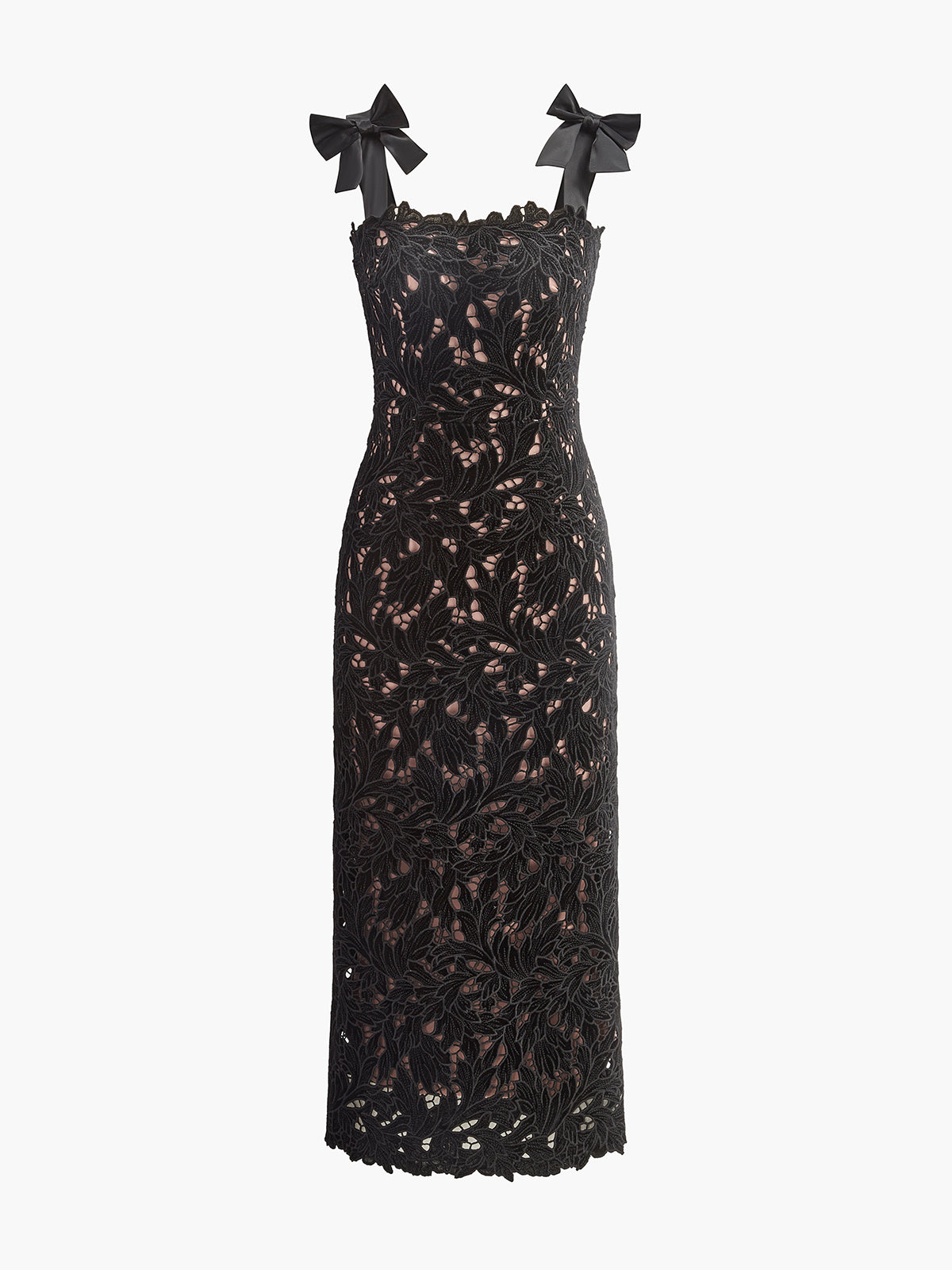 Florales Jacquard-Kleid mit Schleifenträgern