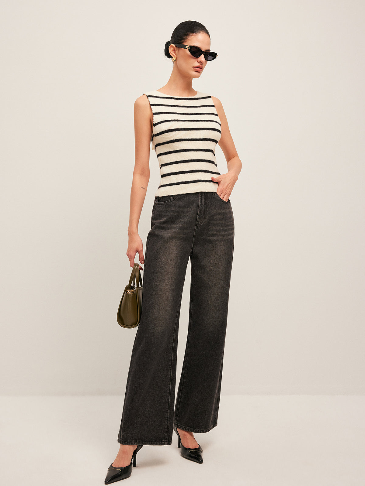 Bow Back Detail Striped Sweater Vest