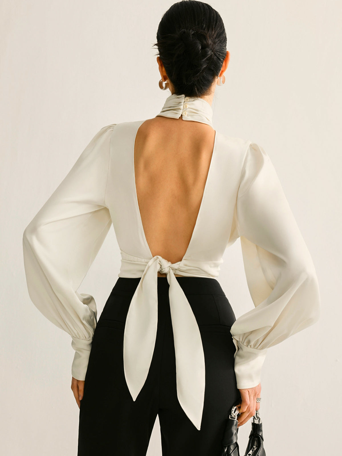 Backless Side Pleated Satin Blouse
