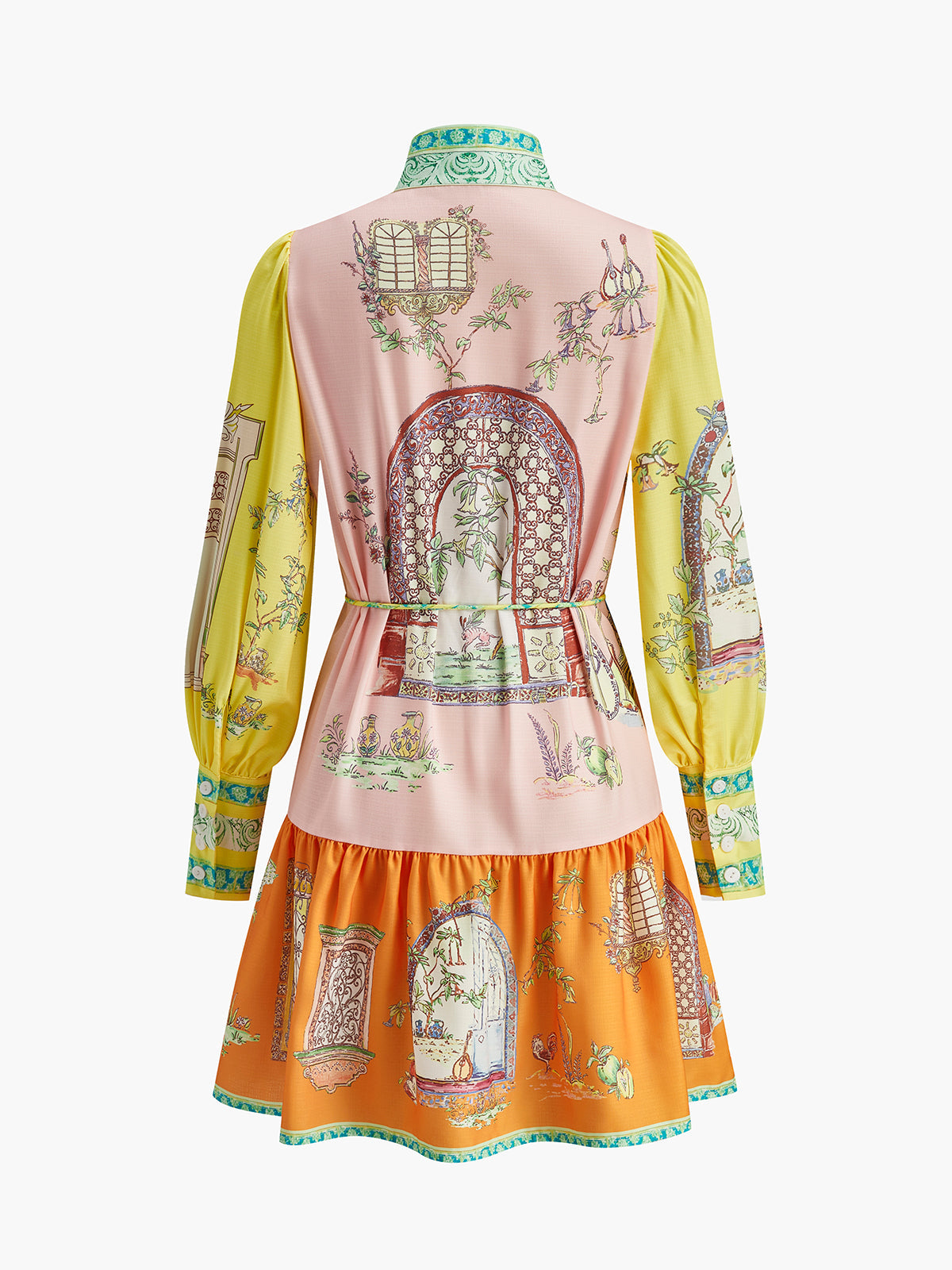 Robe imprimée à col montant avec ceinture