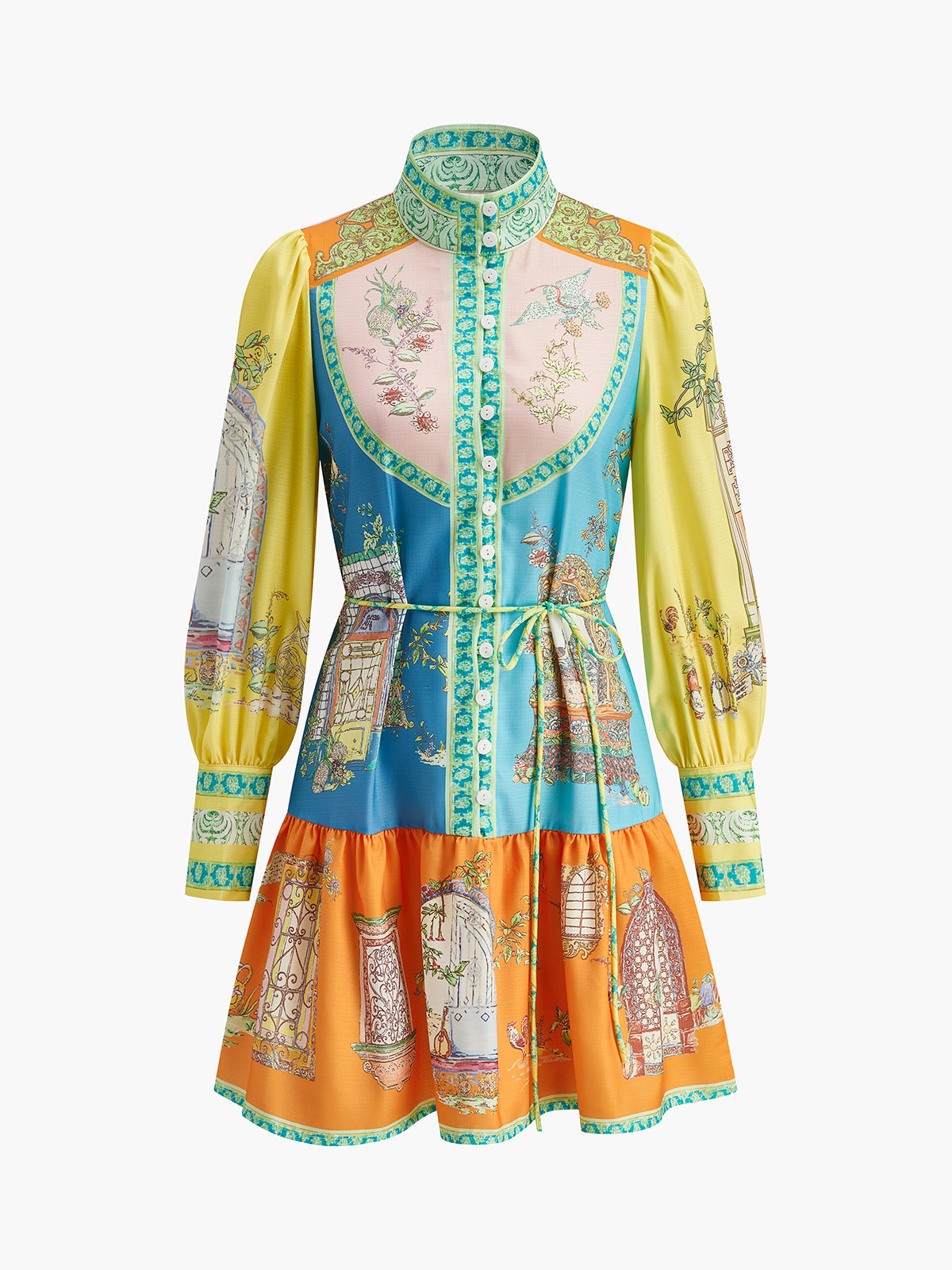Robe imprimée à col montant avec ceinture