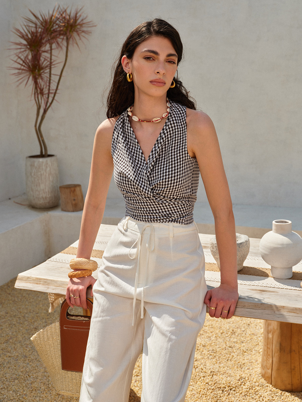 Gingham Halterwickeloberteil