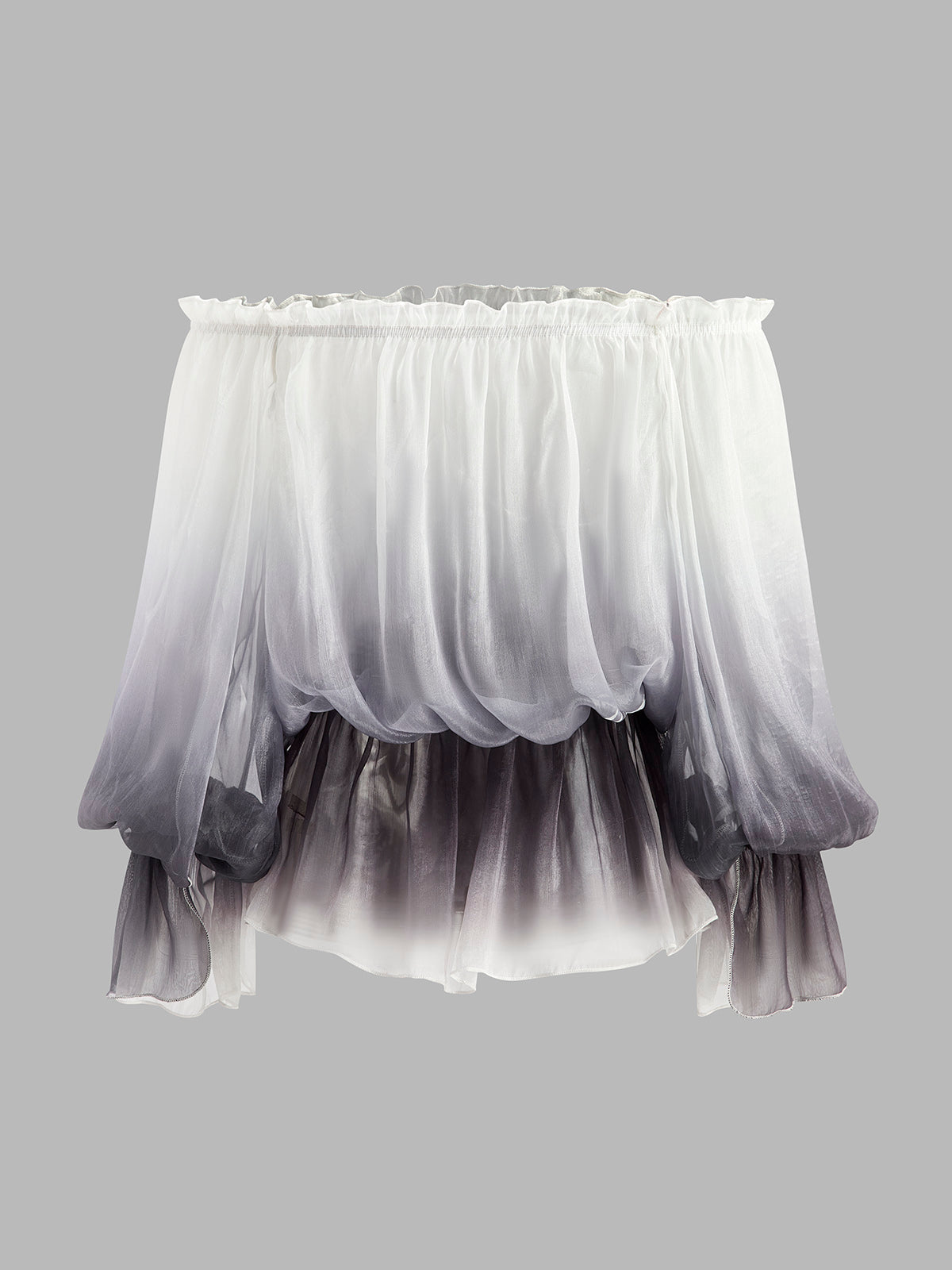 Haut en mousseline semi-transparente à dégradé floral et épaules dénudées