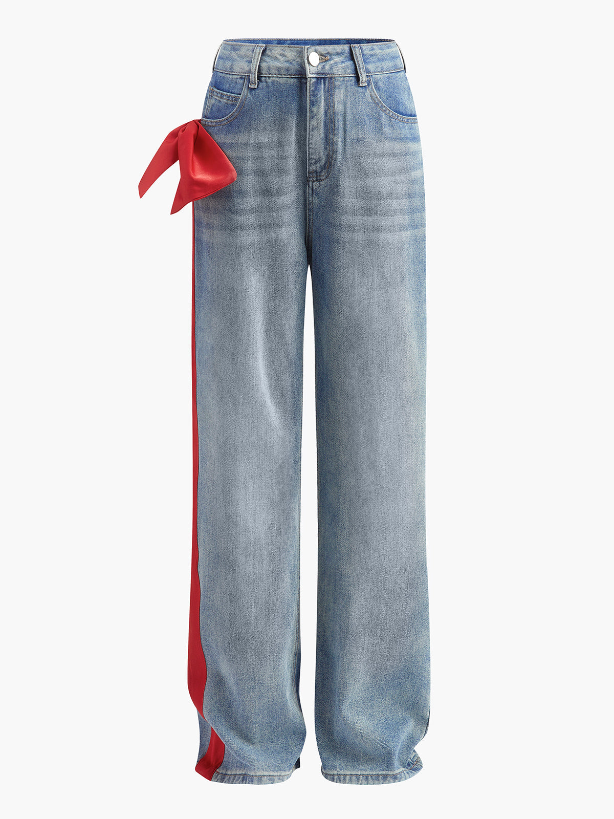 Jeans mit Schleifendekor und mittlerer Bundhöhe