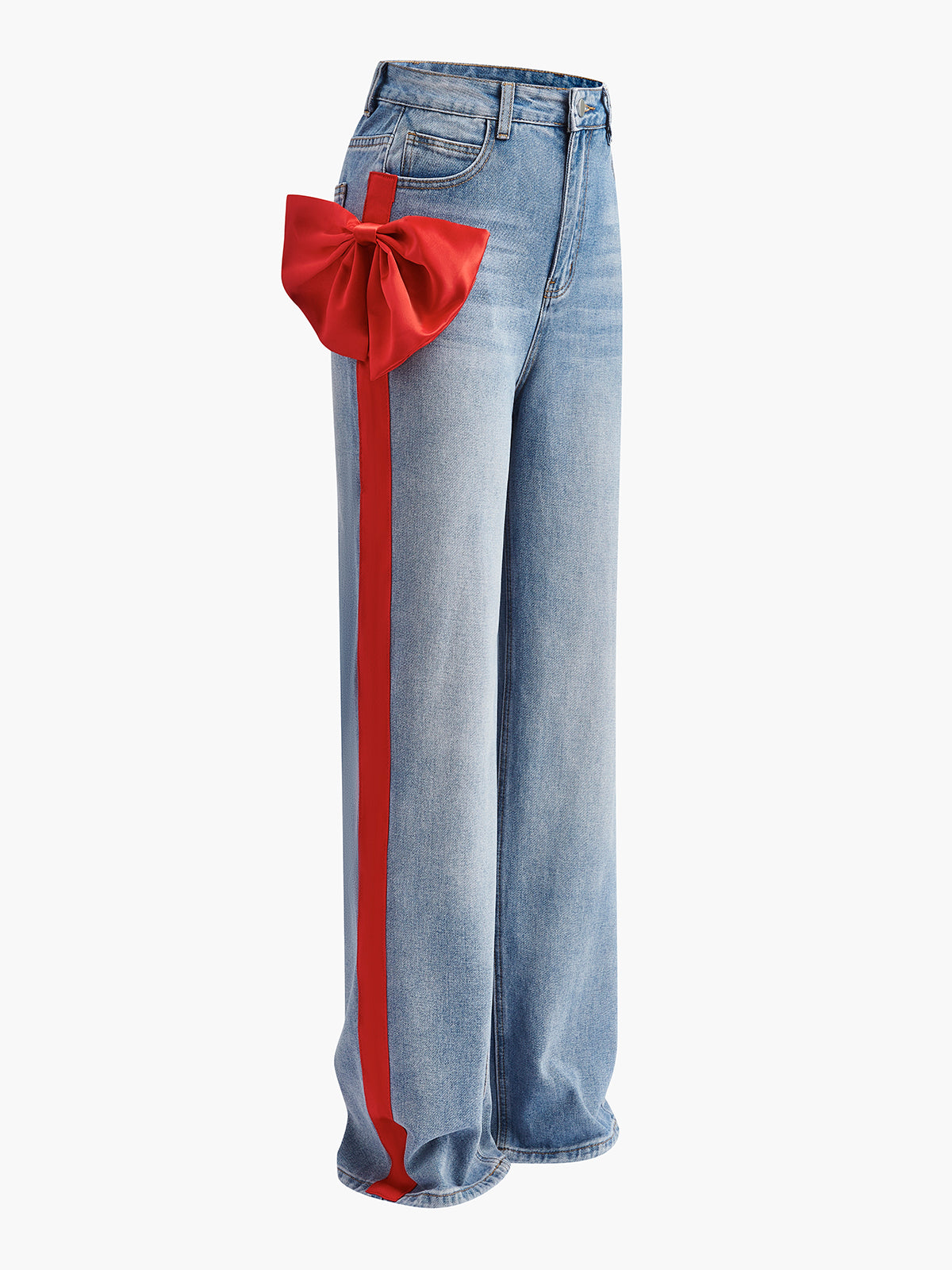 Jeans mit Schleifendekor und mittlerer Bundhöhe