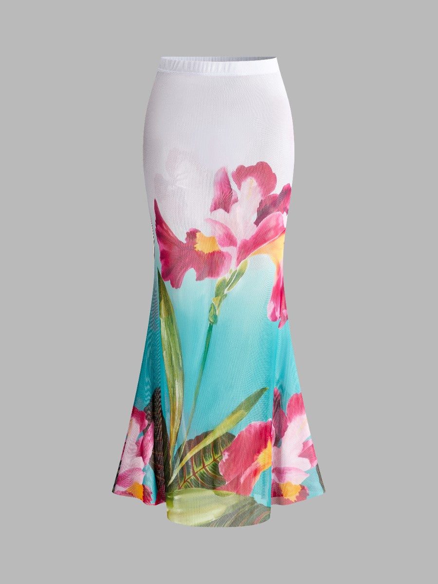 Jupe cache-maillot à imprimé floral