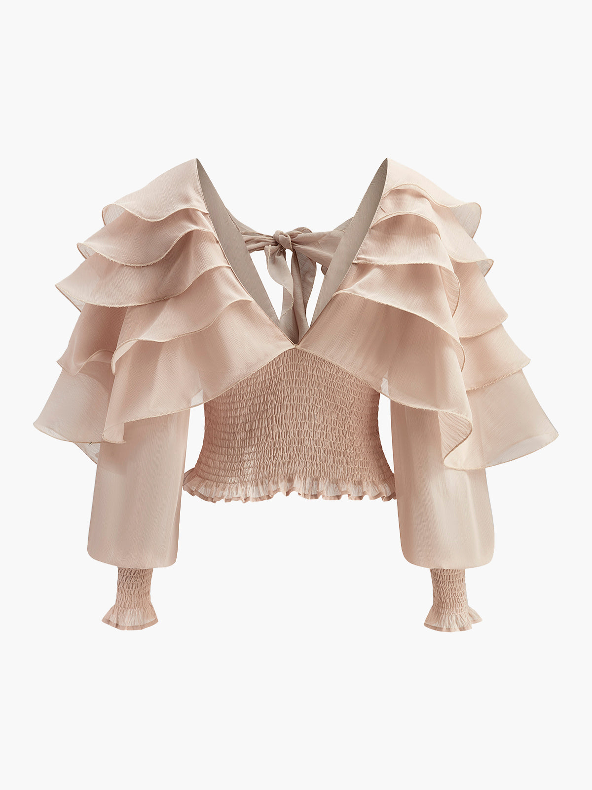 Haut dos nu à volants en mousseline semi-transparente