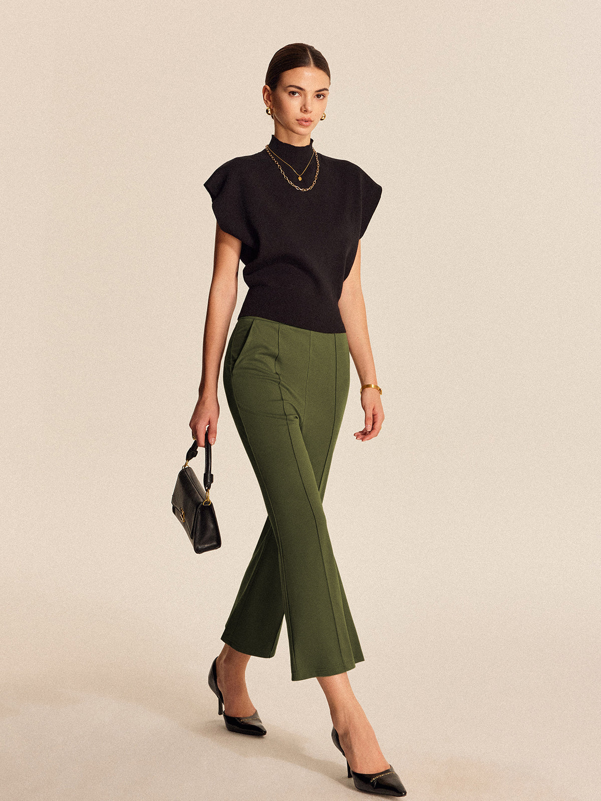 High-Waist Cropped Flared Pants mit Taschen