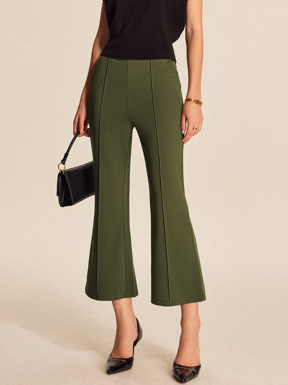 High-Waist Cropped Flared Pants mit Taschen
