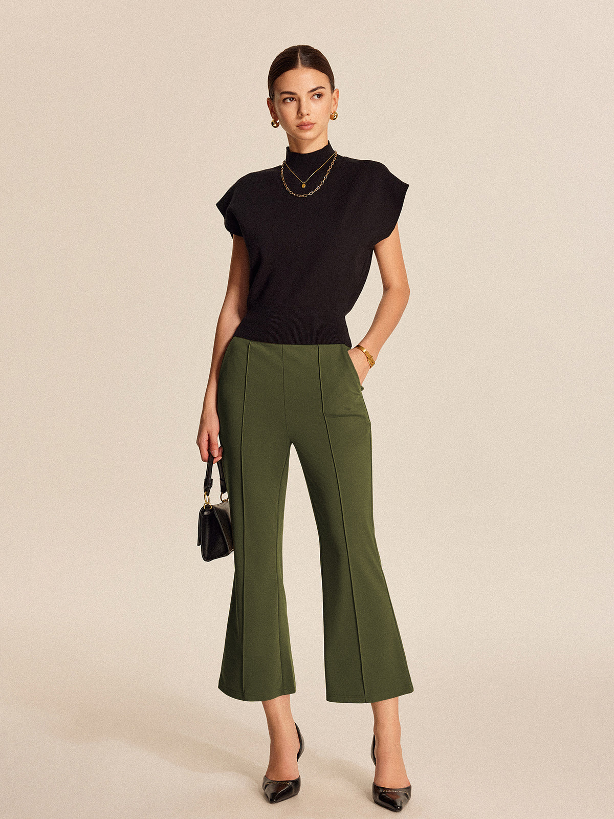 High-Waist Cropped Flared Pants mit Taschen