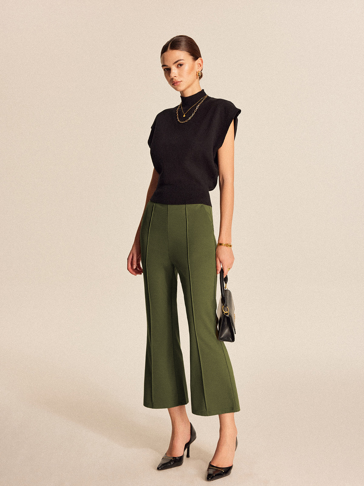 High-Waist Cropped Flared Pants mit Taschen