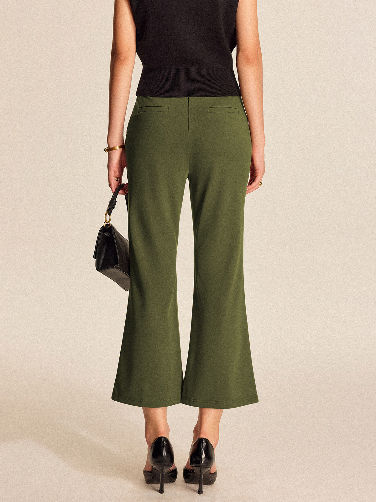Pantalon court évasé taille haute avec poches