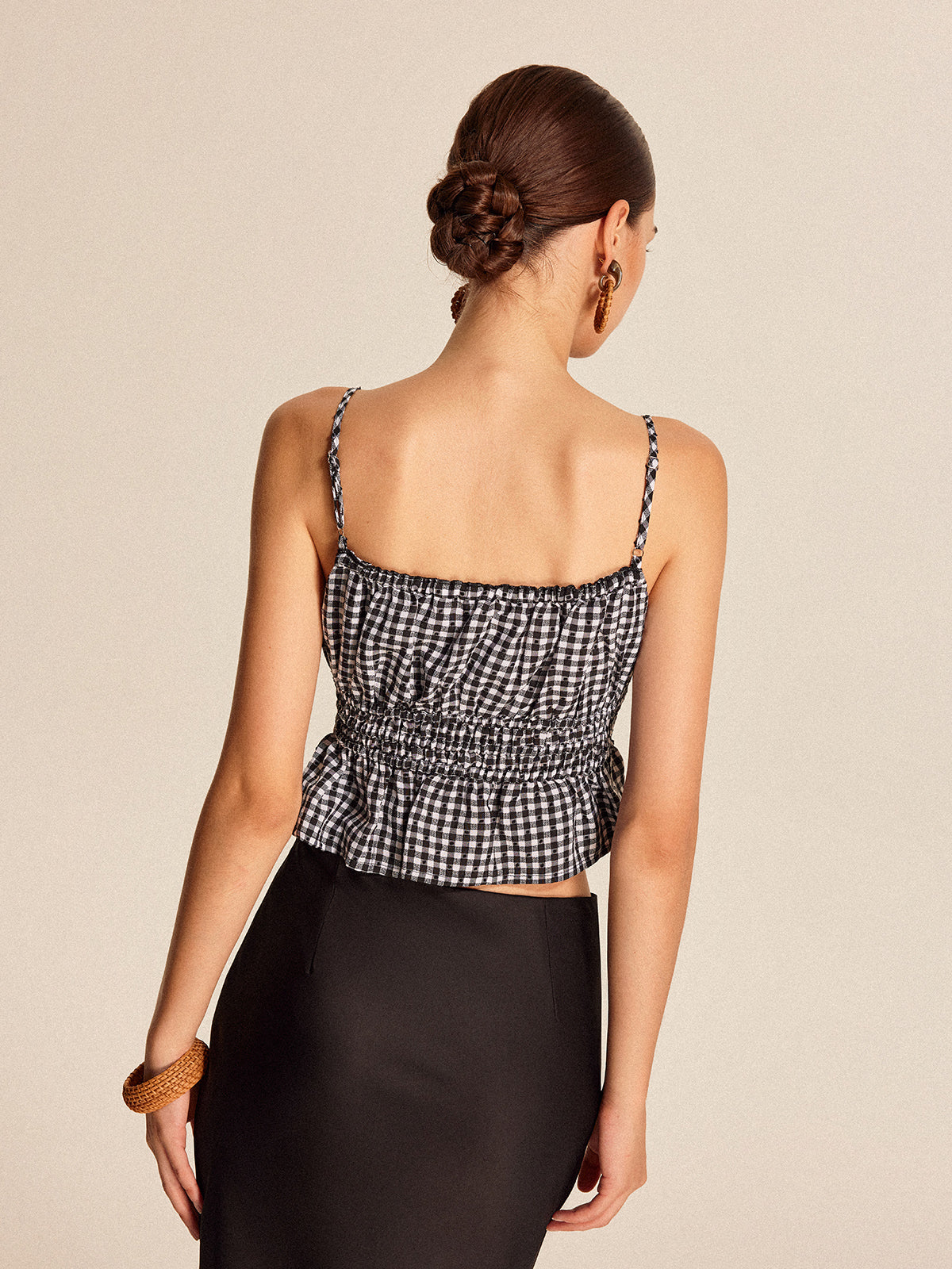 Gesmoktes Schößchen-Gingham-Cami-Top