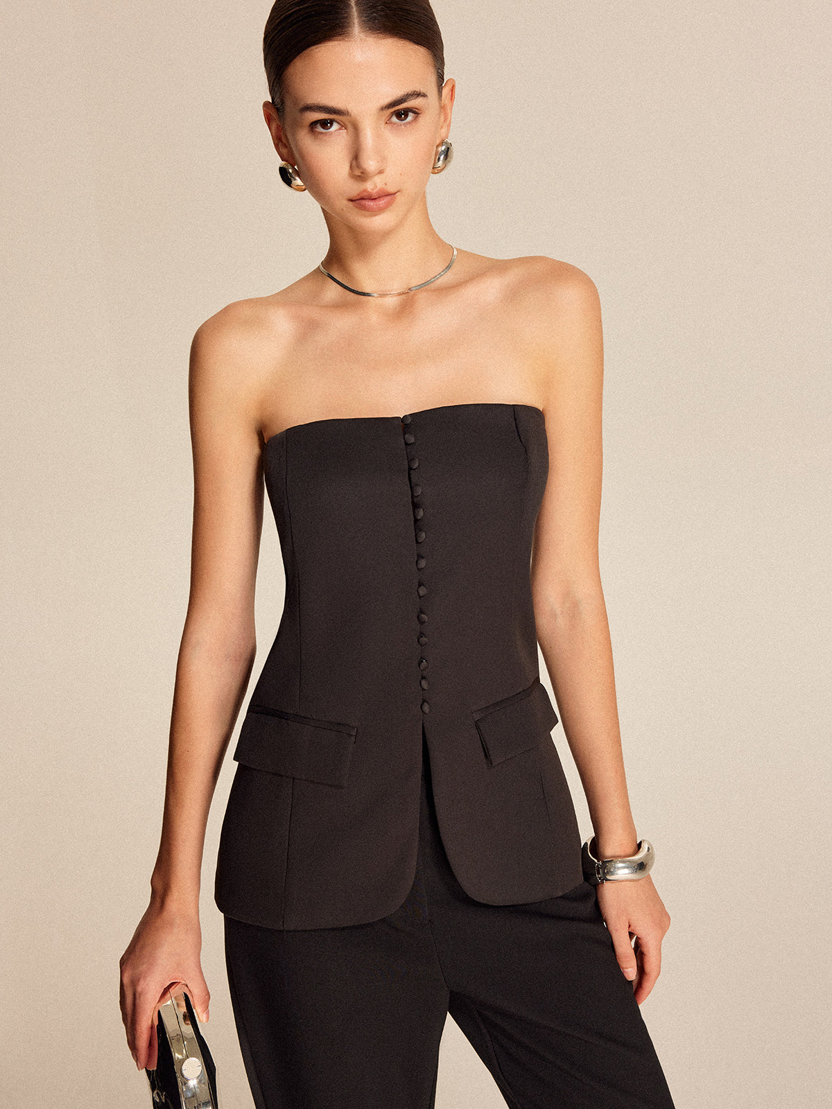 Haut bustier boutonné sur le devant