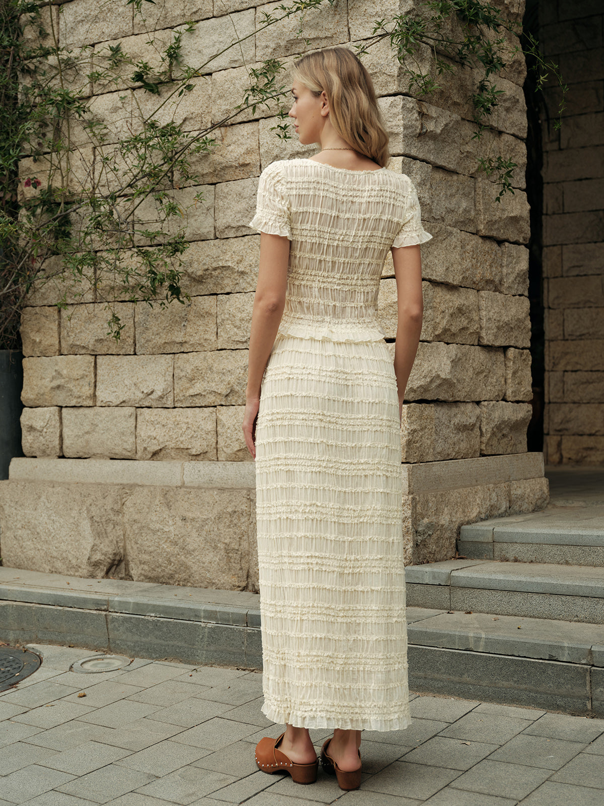 Semi-Sheer Ruffled Crop Top Skirt Set