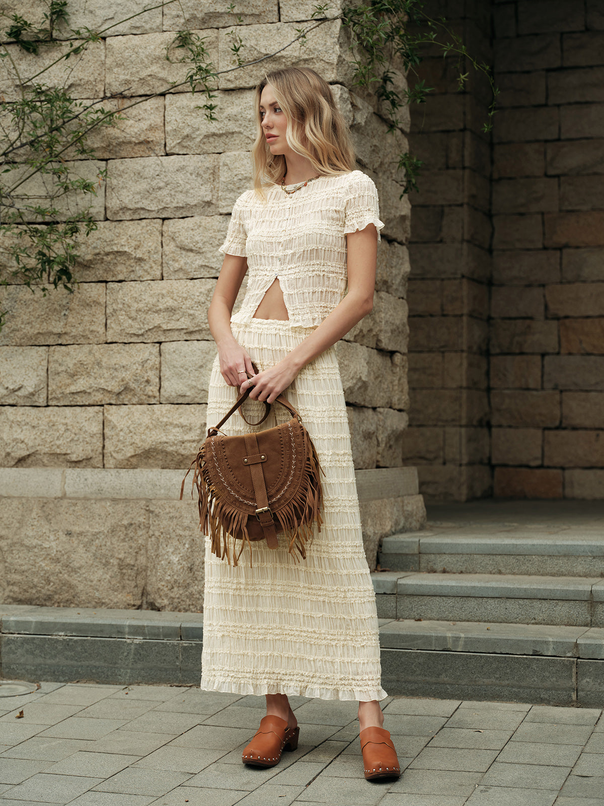 Semi-Sheer Ruffled Crop Top Skirt Set