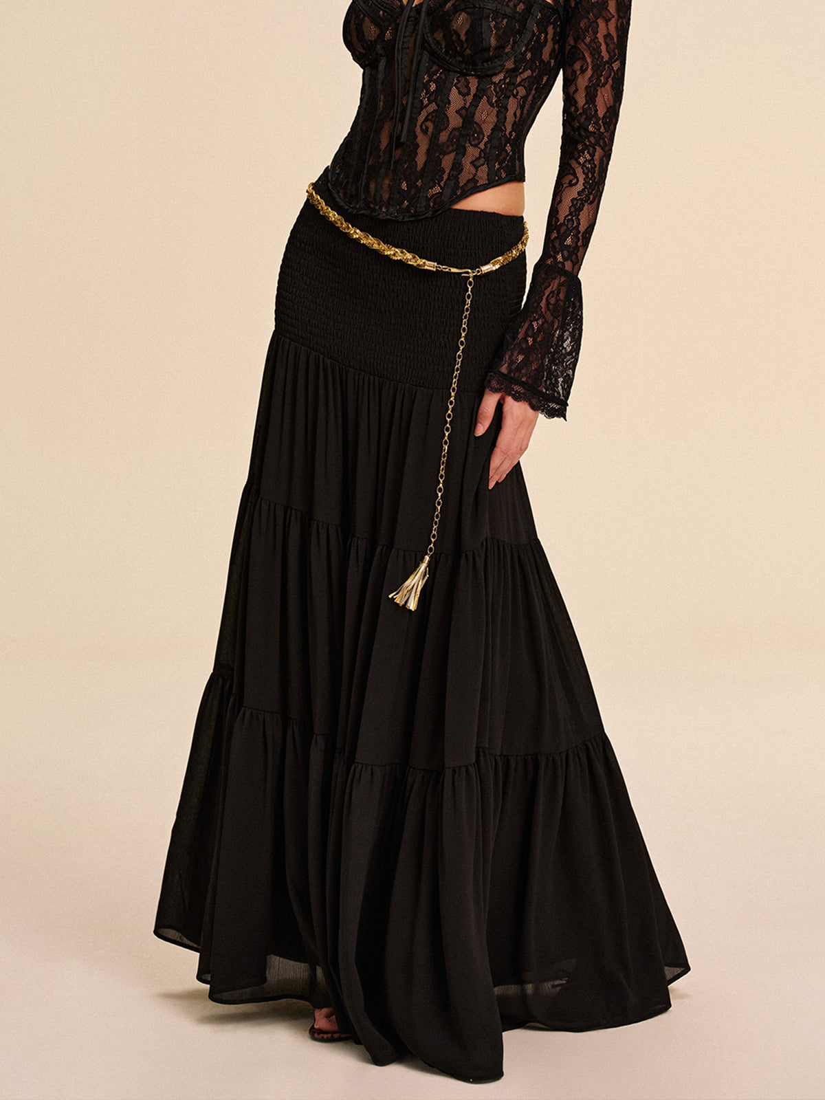 Semi-Sheer Chiffon Skirt Without Belt